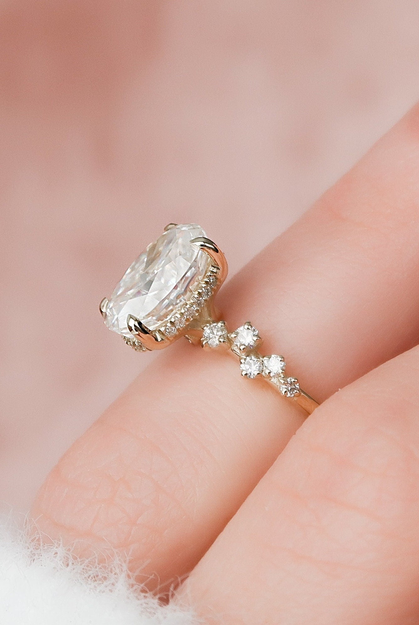 2.0CT Oval Cluster Moissanite Diamond Hidden Halo Engagement Ring