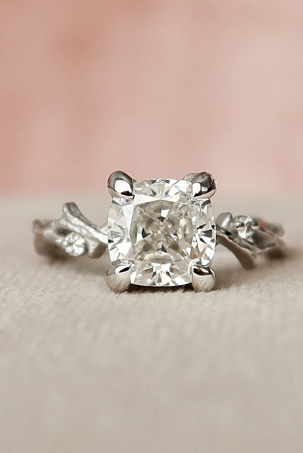 1.50CT Cushion Cut Branch Moissanite Engagement Ring