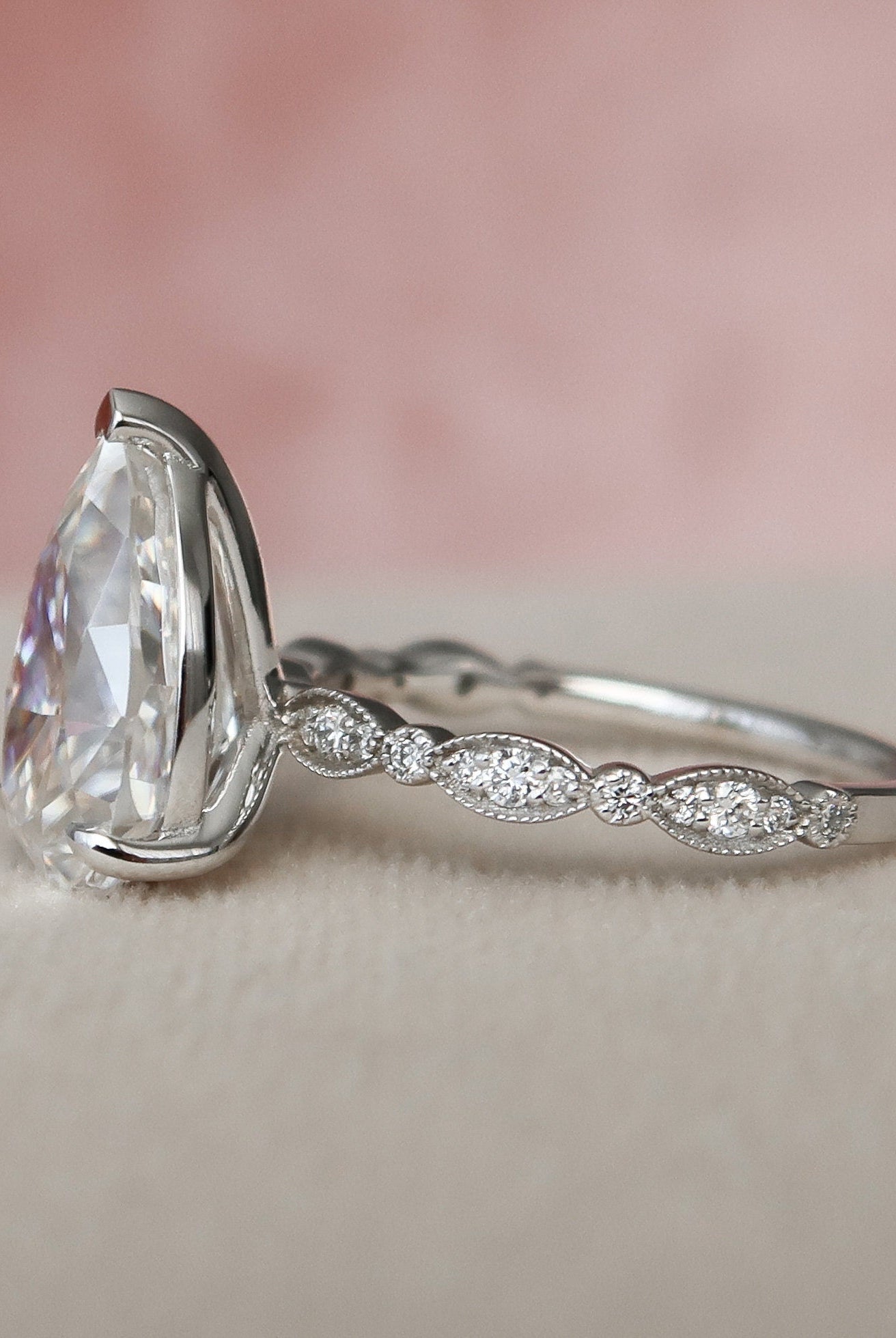 3.0CT Pear Cut Moissanite Diamond Vintage Pave Engagement Ring In Solid Gold