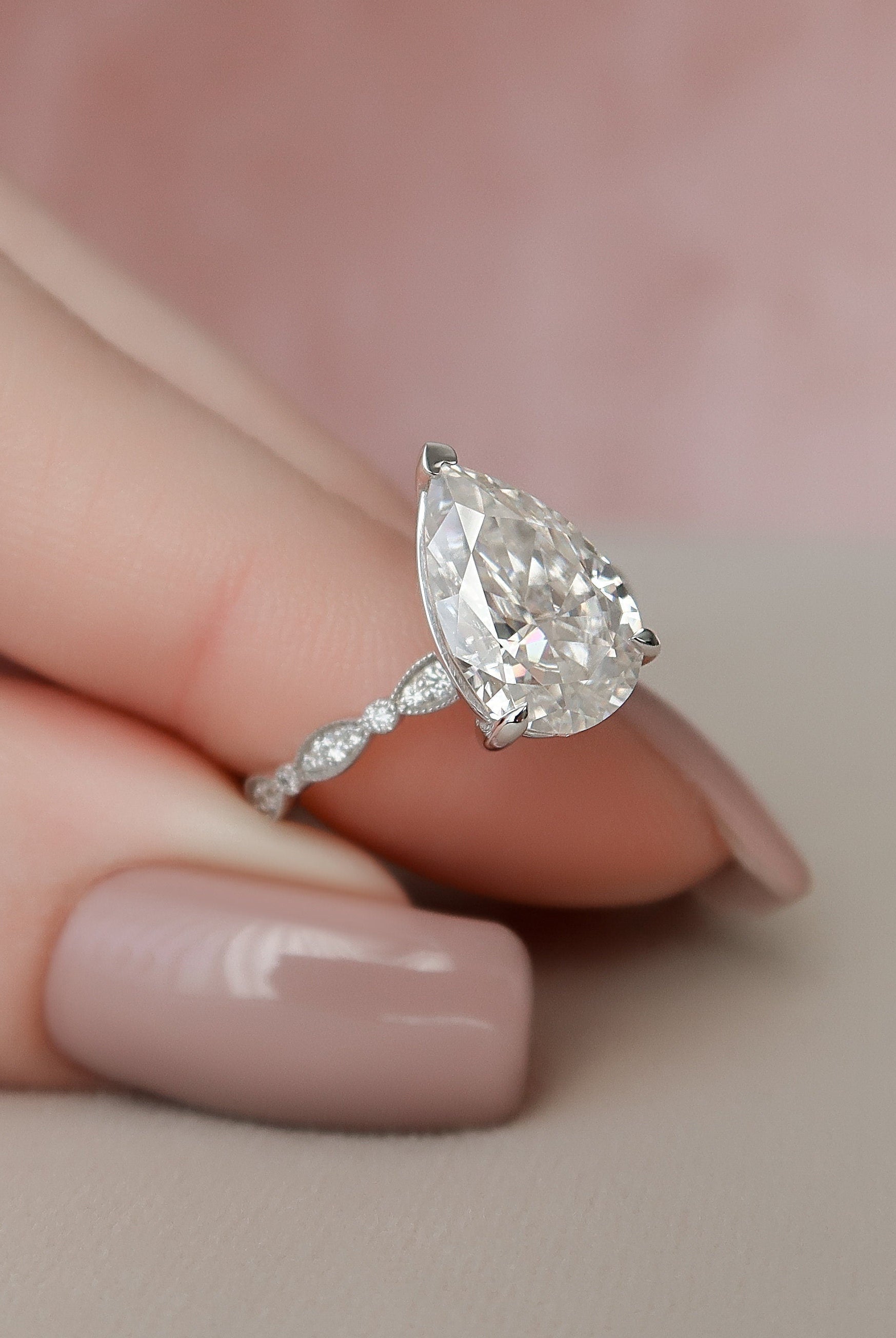 3.0CT Pear Cut Moissanite Diamond Vintage Pave Engagement Ring In Solid Gold