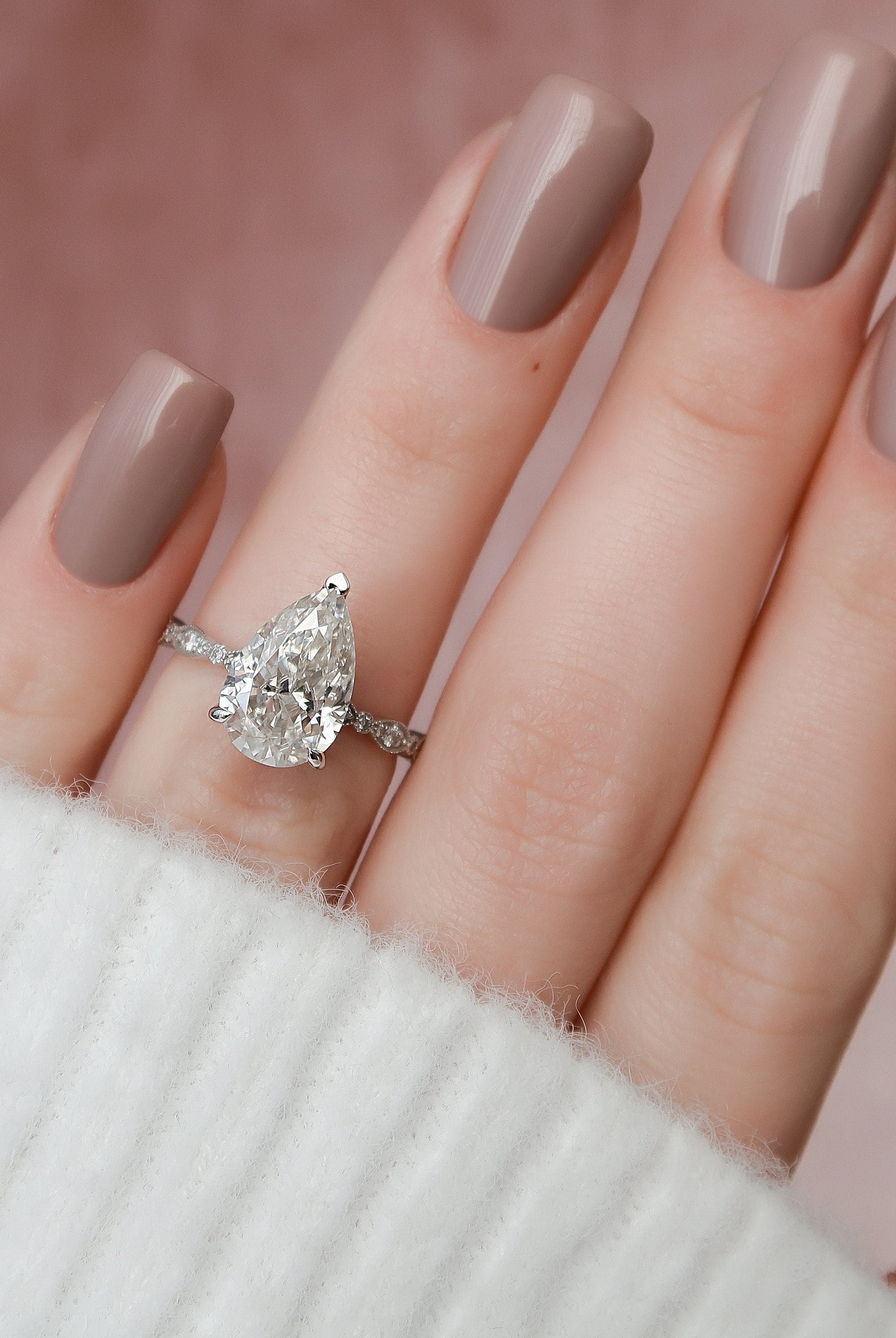3.0CT Pear Cut Moissanite Diamond Vintage Pave Engagement Ring In Solid Gold