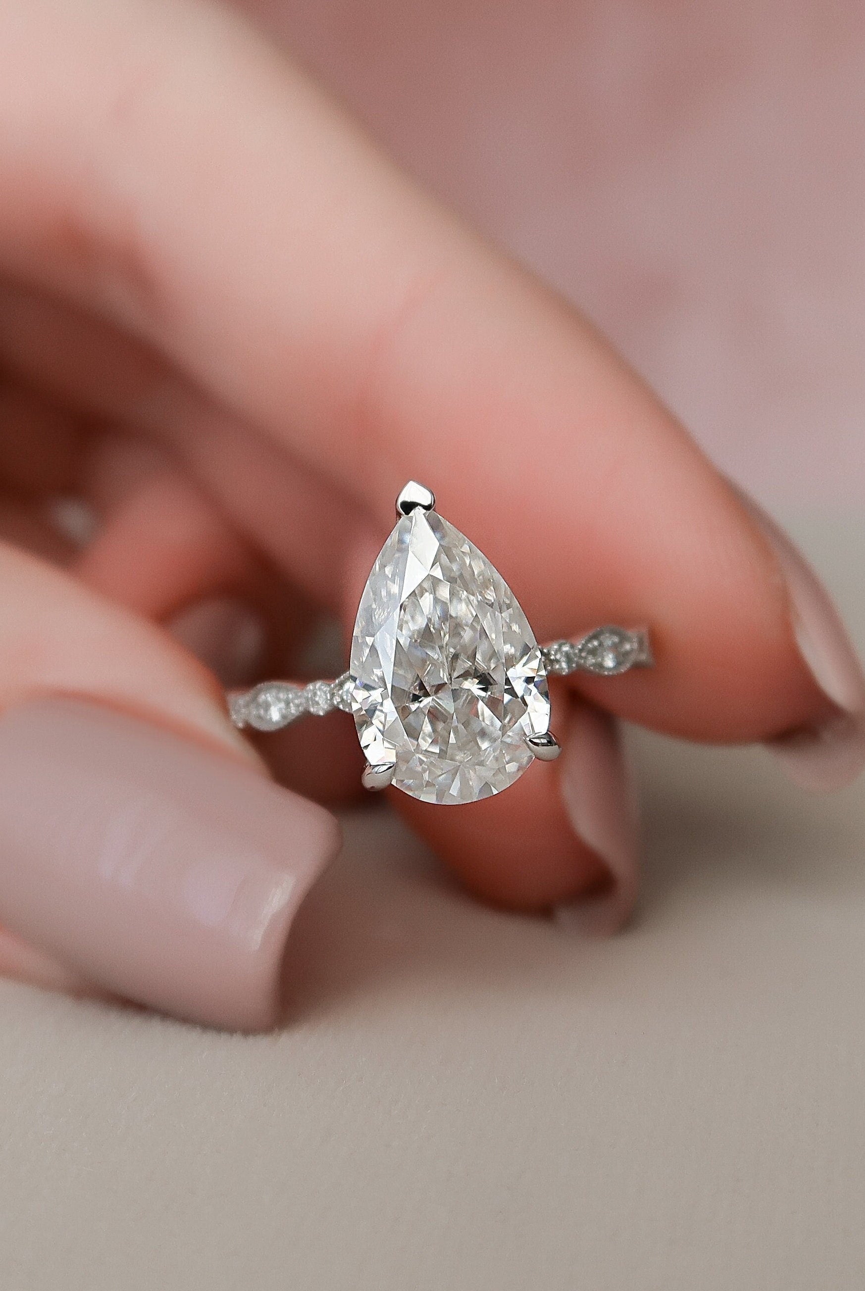 3.0CT Pear Cut Moissanite Diamond Vintage Pave Engagement Ring In Solid Gold