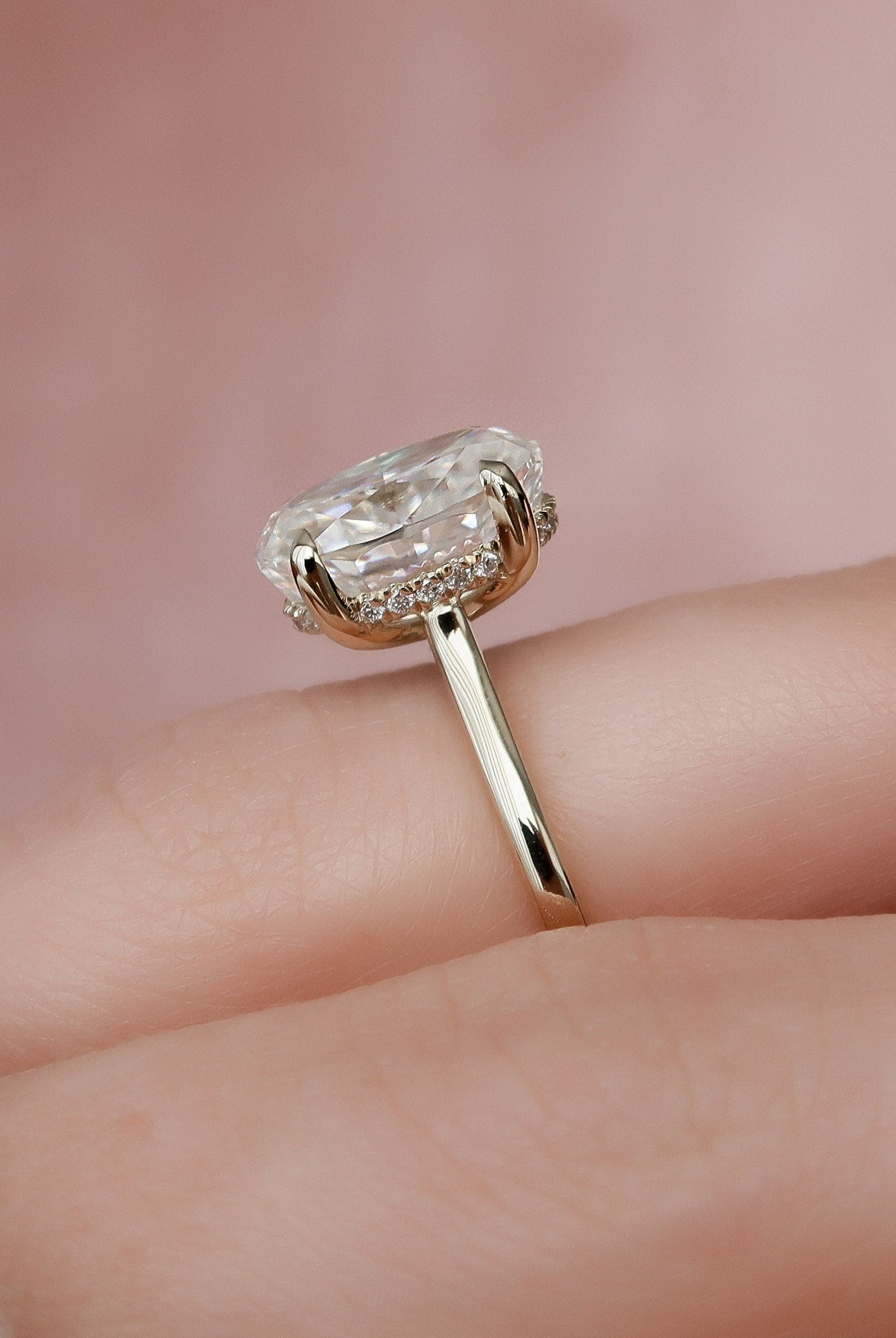 3.0CT Oval Hidden Halo Moissanite Diamond Solitaire Engagement Ring