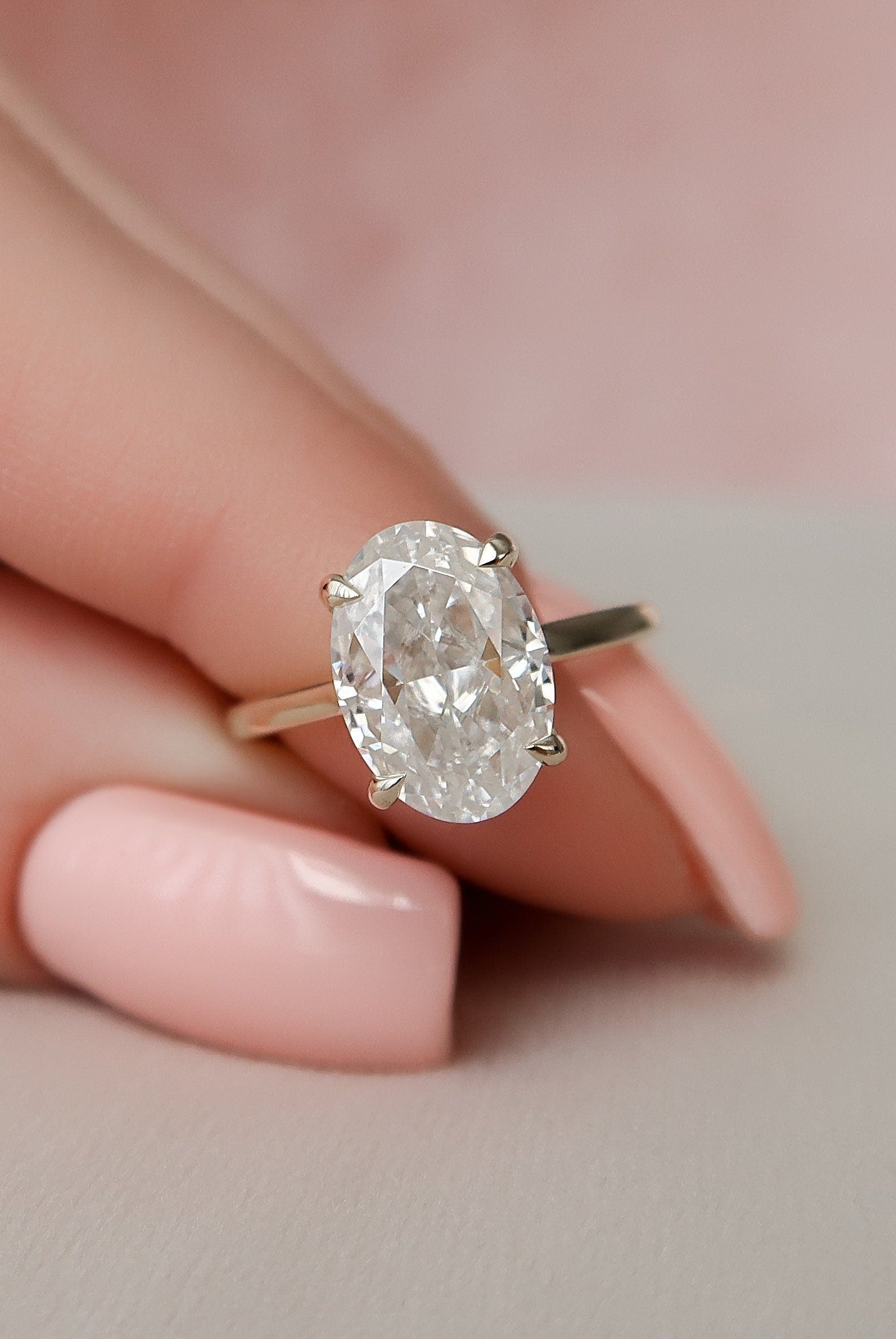 3.0CT Oval Hidden Halo Moissanite Diamond Solitaire Engagement Ring