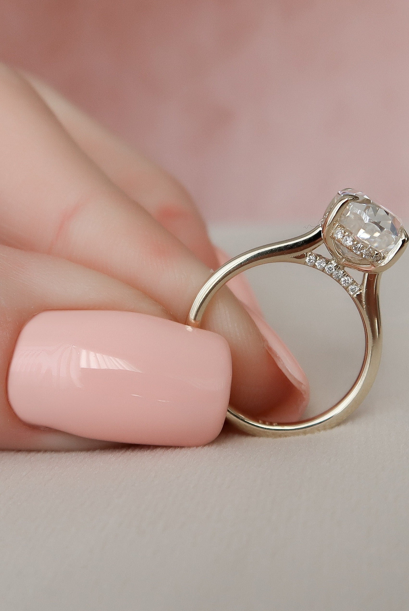 3.0CT Oval Hidden Halo Moissanite Diamond Solitaire Engagement Ring