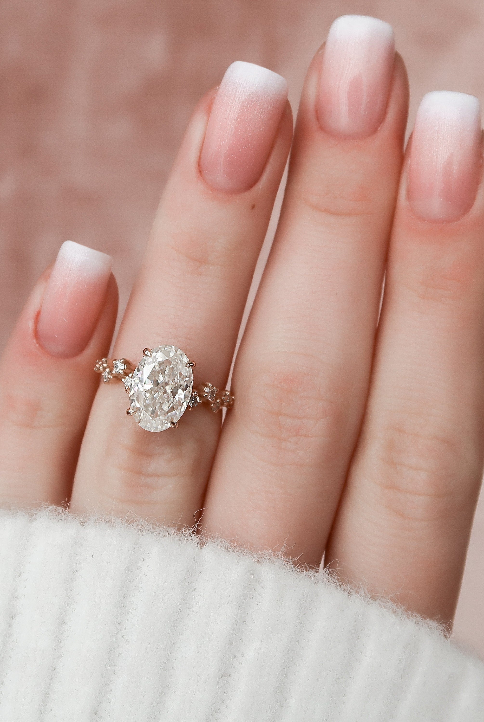 3.0CT Oval Hidden Halo Moissanite Diamond Zig Zag Pave Engagement Ring