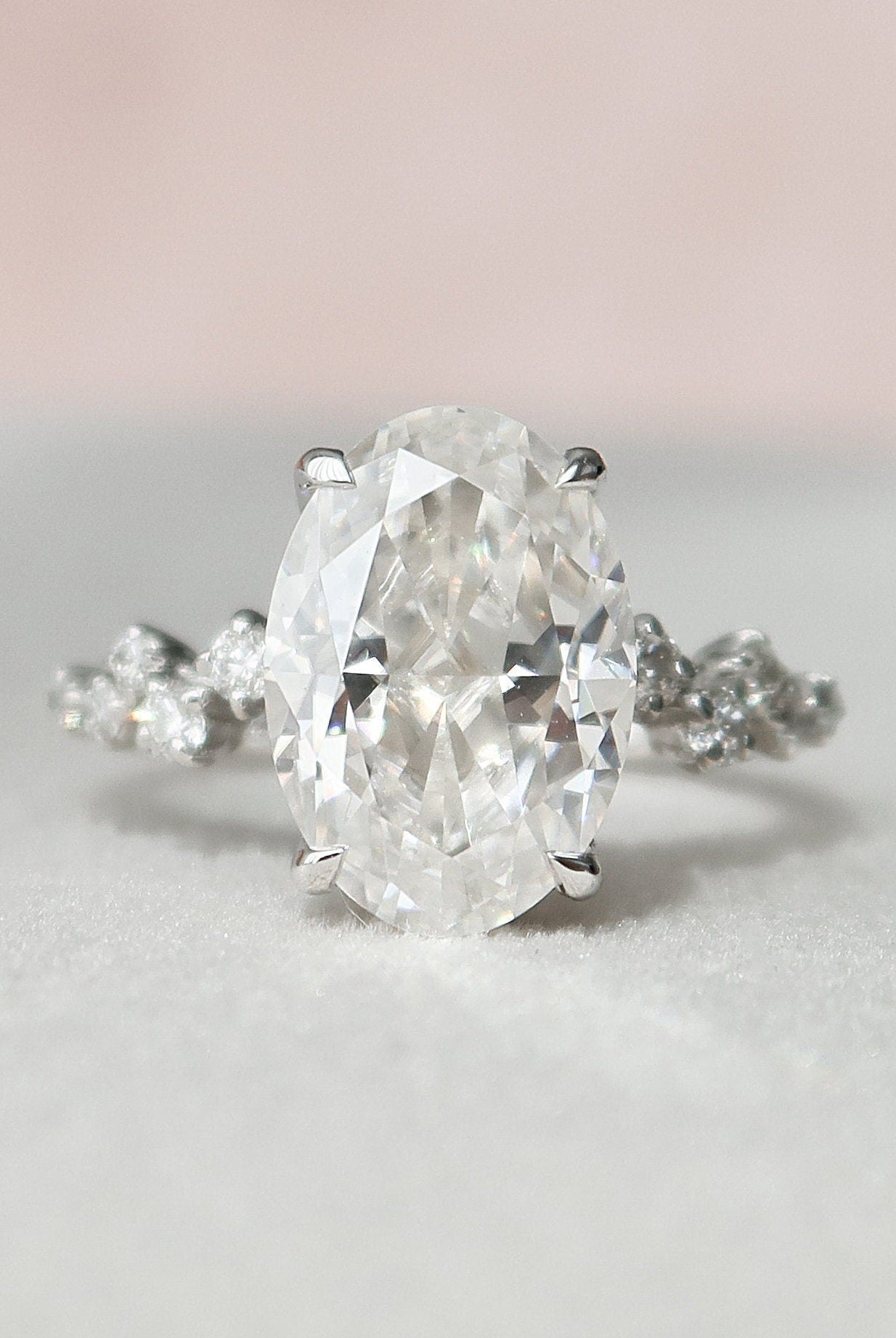 3.0CT Oval Hidden Halo Moissanite Diamond Zig Zag Pave Engagement Ring
