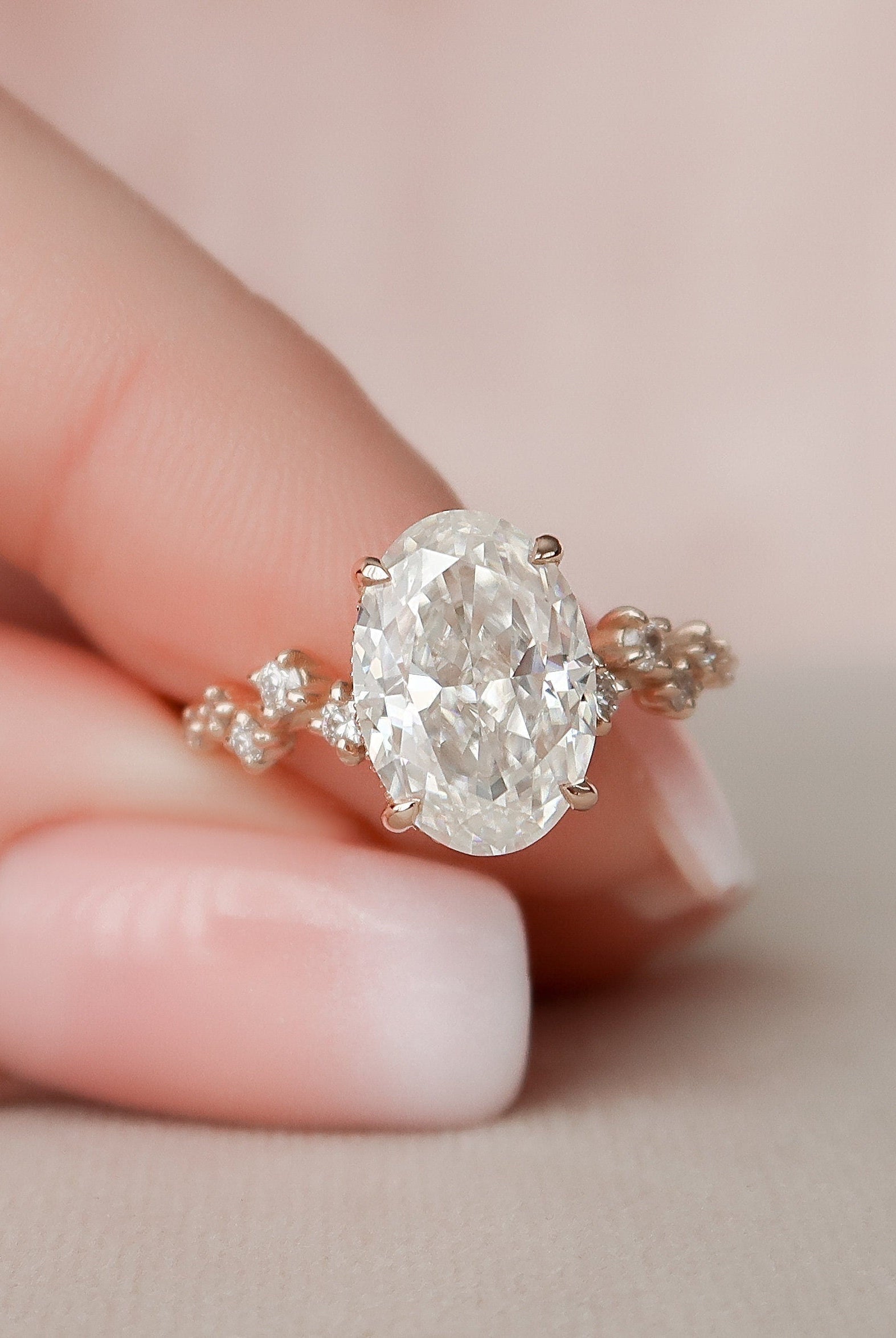 3.0CT Oval Hidden Halo Moissanite Diamond Zig Zag Pave Engagement Ring