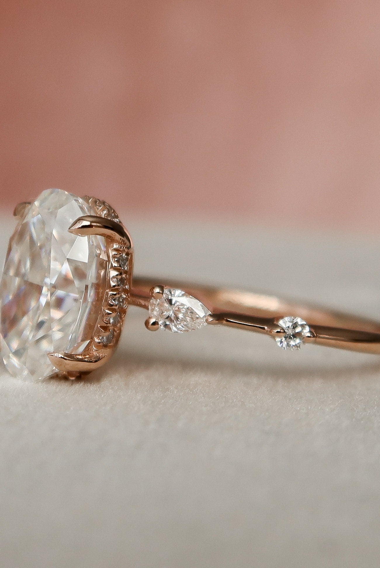 2.0CT Oval Hidden Halo Moissanite Diamond Petite Pave Engagement Ring In Solid Gold