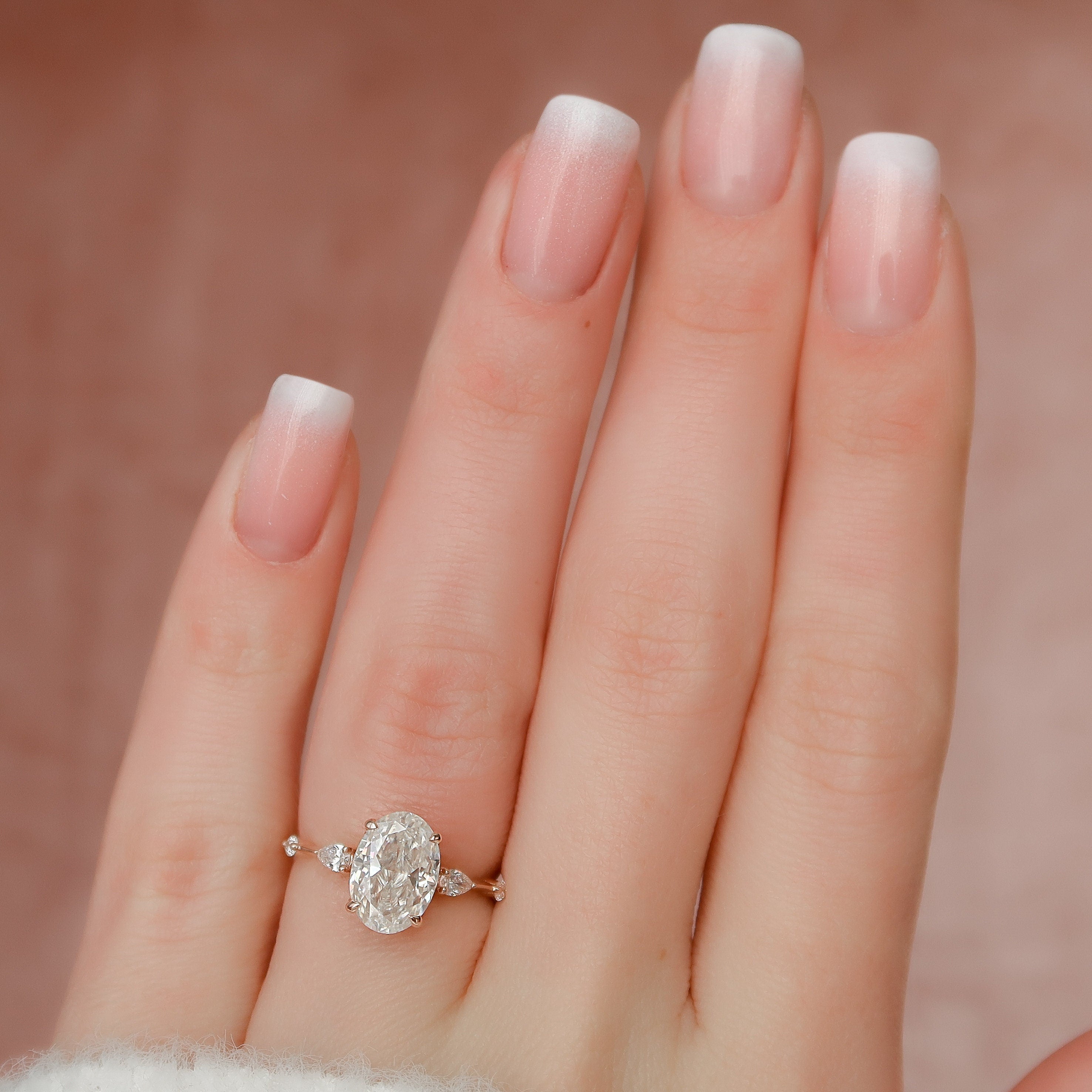 2.0CT Oval Hidden Halo Moissanite Diamond Petite Pave Engagement Ring In Solid Gold