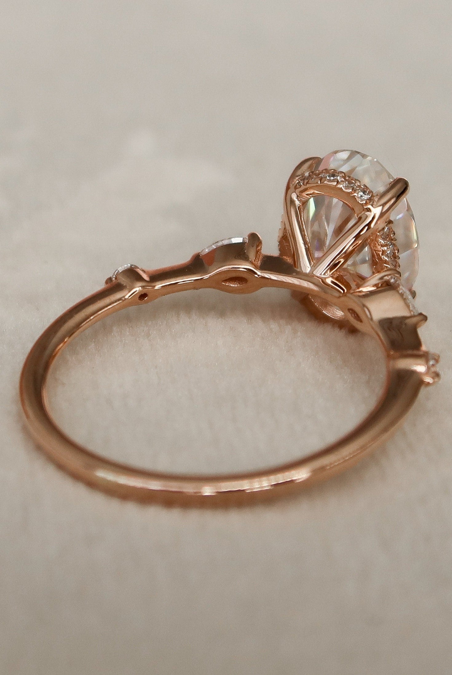 2.0CT Oval Hidden Halo Moissanite Diamond Petite Pave Engagement Ring In Solid Gold