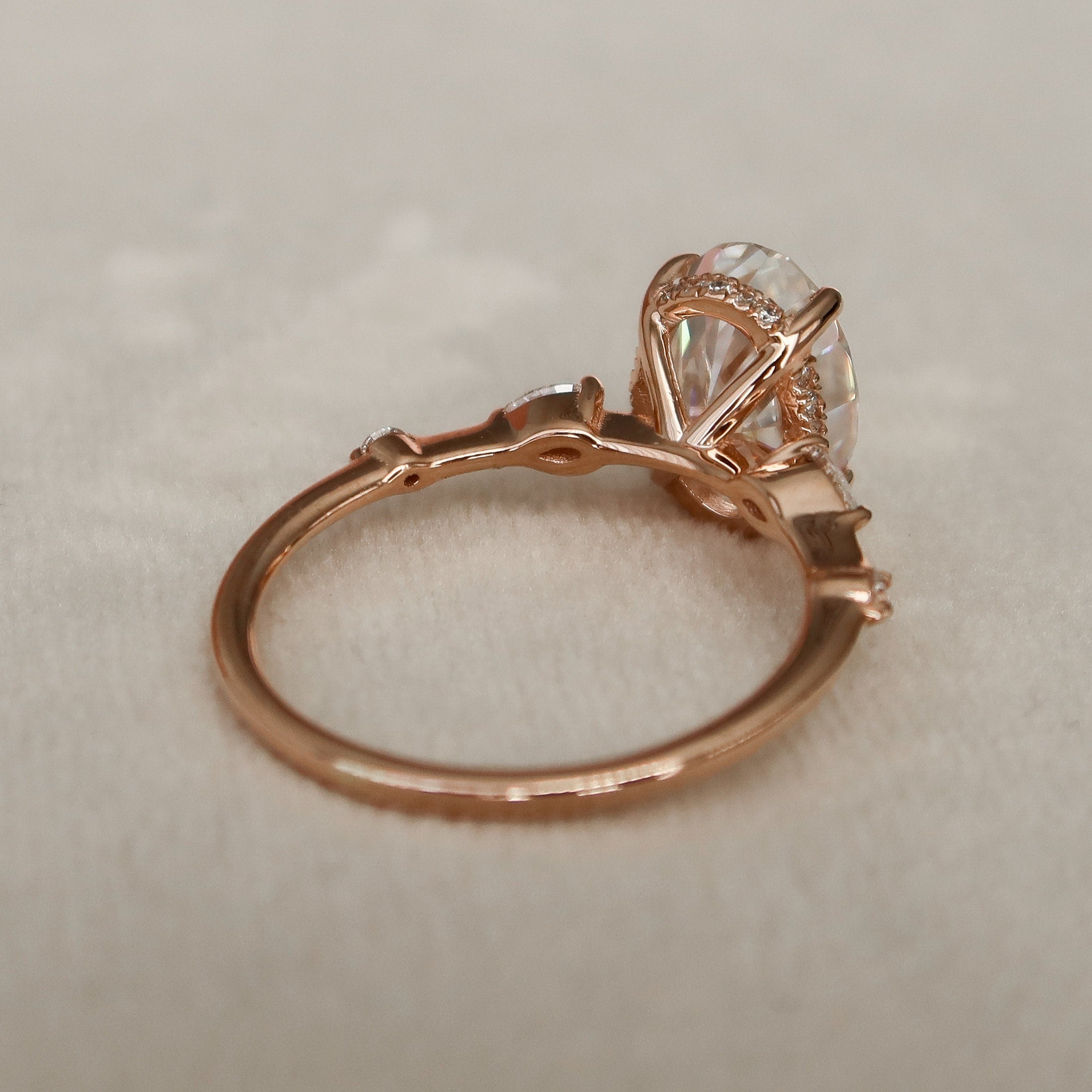 2.0CT Oval Hidden Halo Moissanite Diamond Petite Pave Engagement Ring In Solid Gold