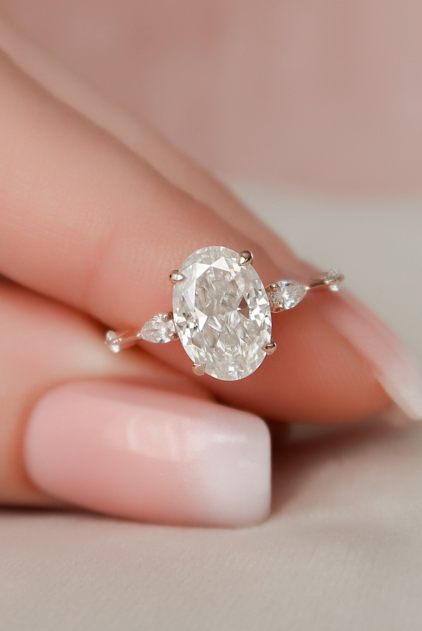 2.0CT Oval Hidden Halo Moissanite Diamond Petite Pave Engagement Ring In Solid Gold