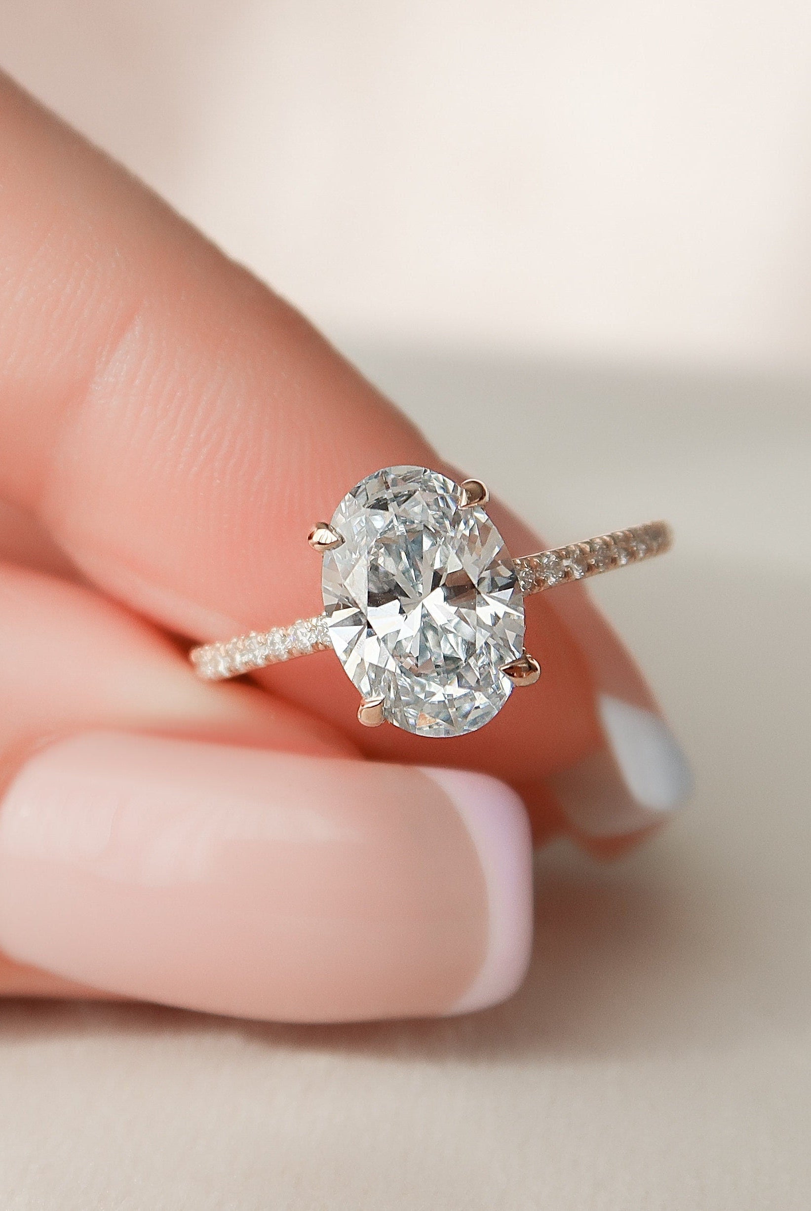 2.0CT Oval Hidden Halo Moissanite Diamond Pave Engagement Ring