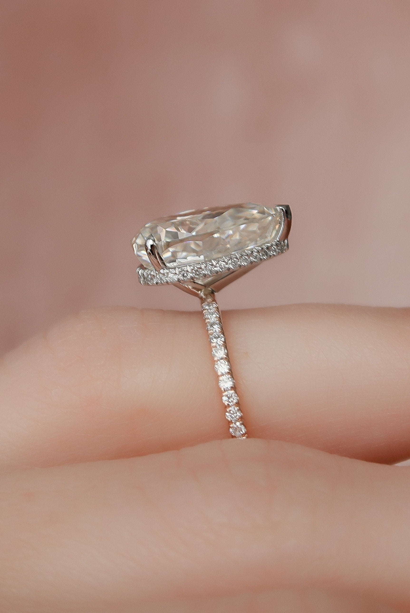 3.50CT Pear Pave Moissanite Diamond Hidden Halo Engagement Ring