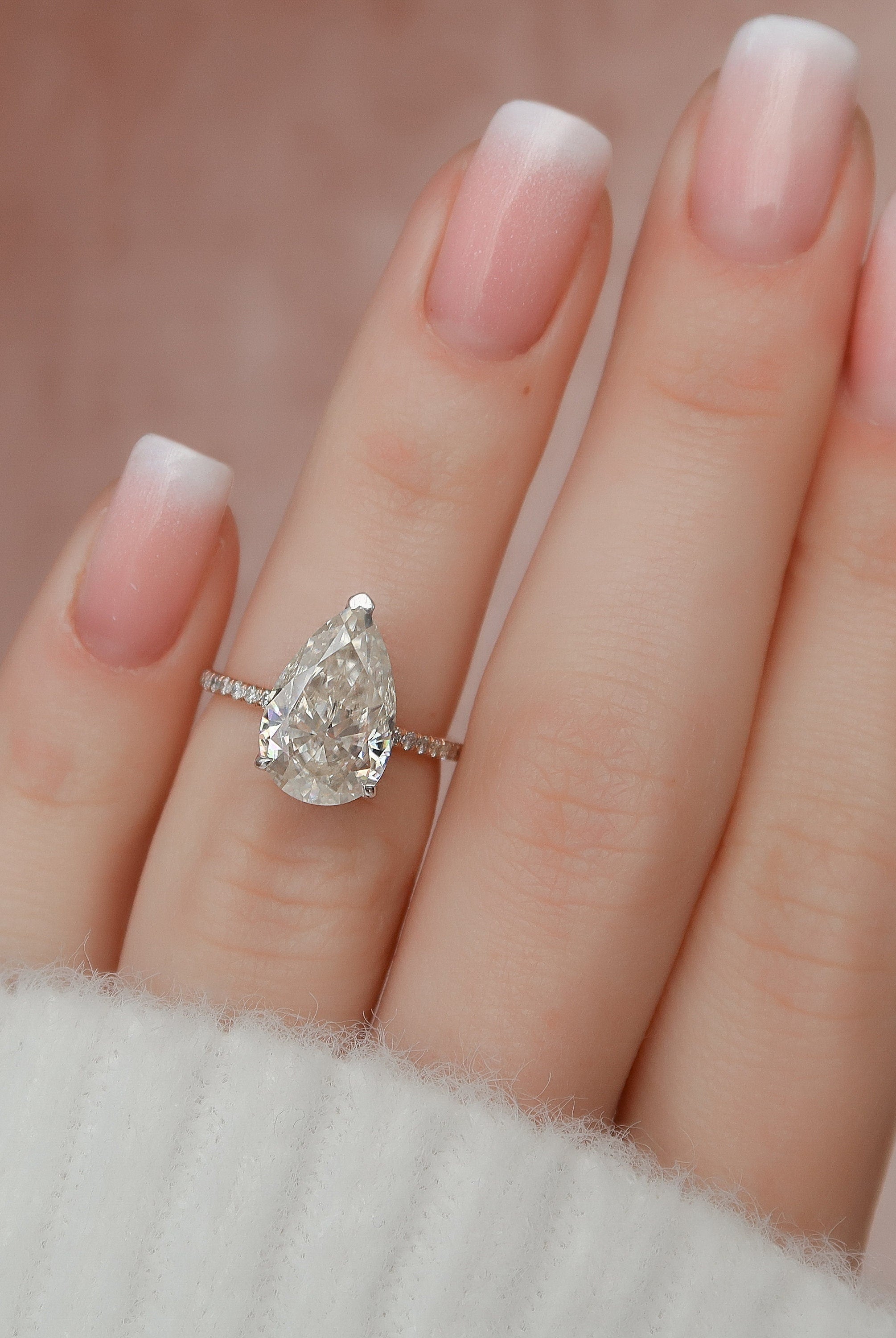 3.50CT Pear Pave Moissanite Diamond Hidden Halo Engagement Ring