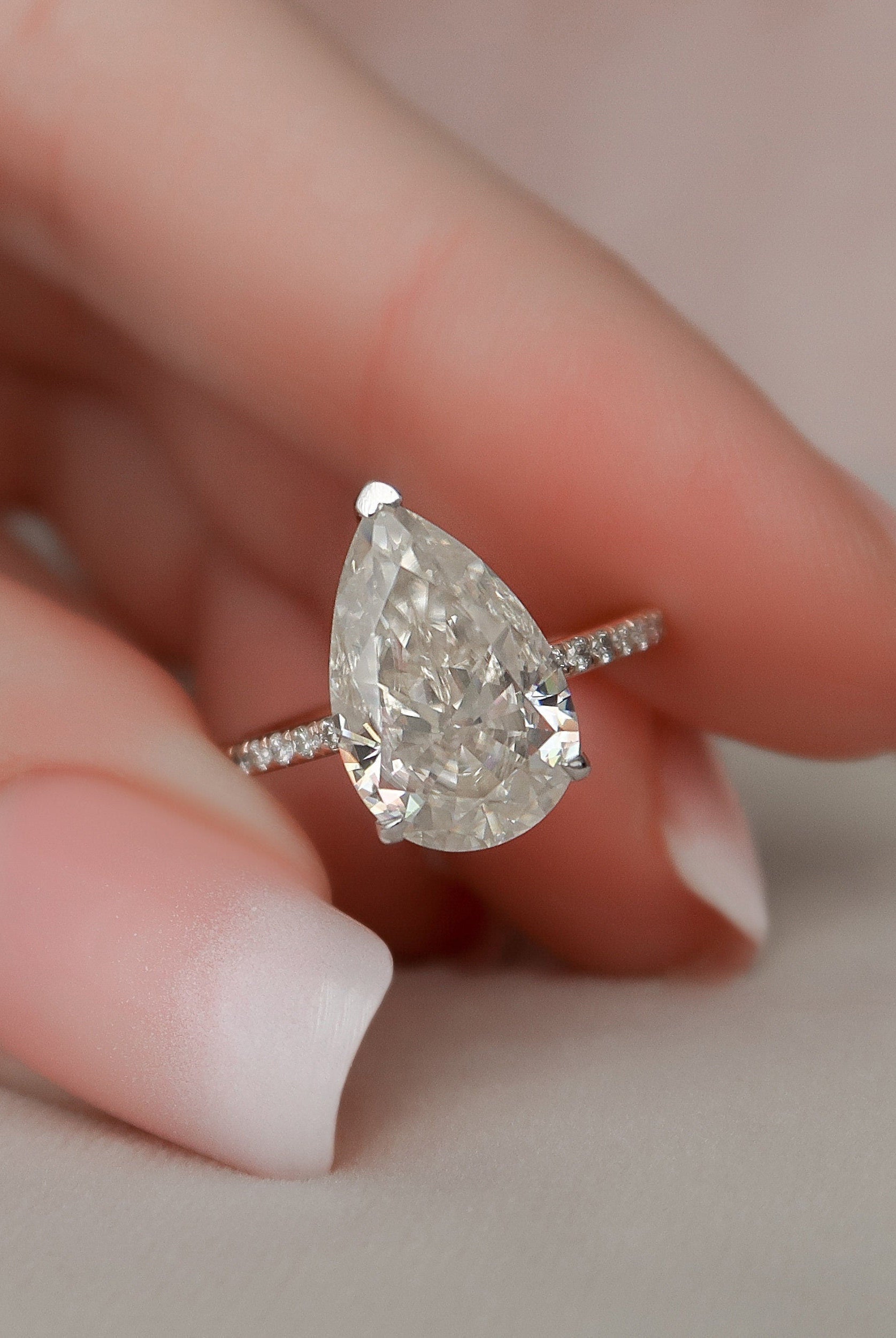 3.50CT Pear Pave Moissanite Diamond Hidden Halo Engagement Ring