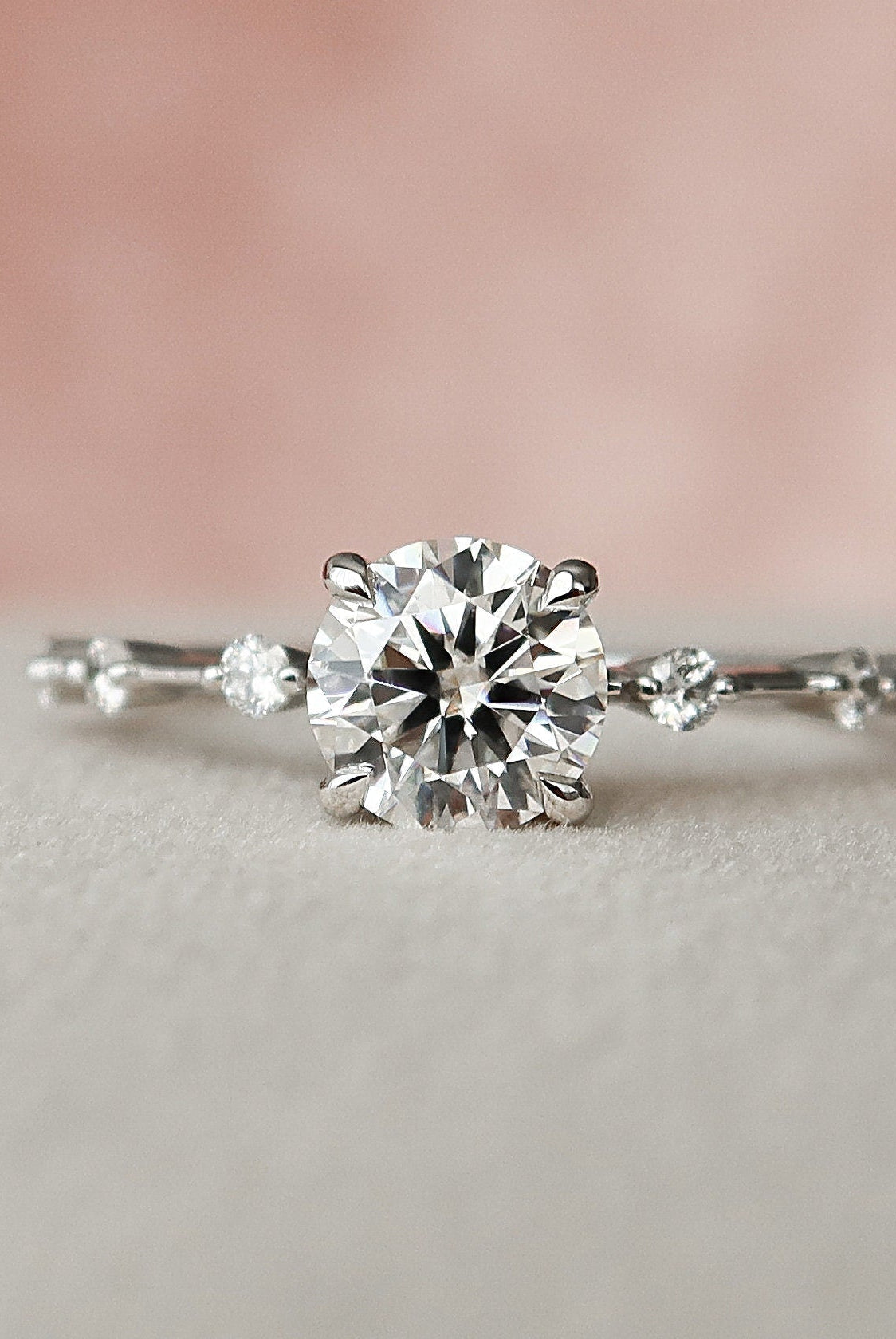 1.0CT Round Petite Pave Moissanite Diamond Engagement Ring In Solid Gold