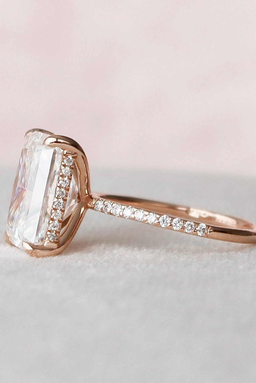 5.0CT Radiant Hidden Halo Moissanite Diamond Pave Engagement Ring