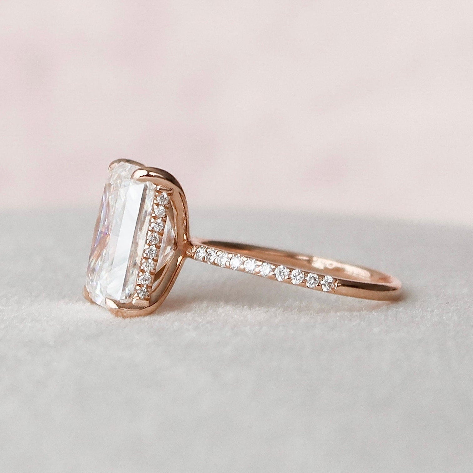 5.0CT Radiant Hidden Halo Moissanite Diamond Pave Engagement Ring