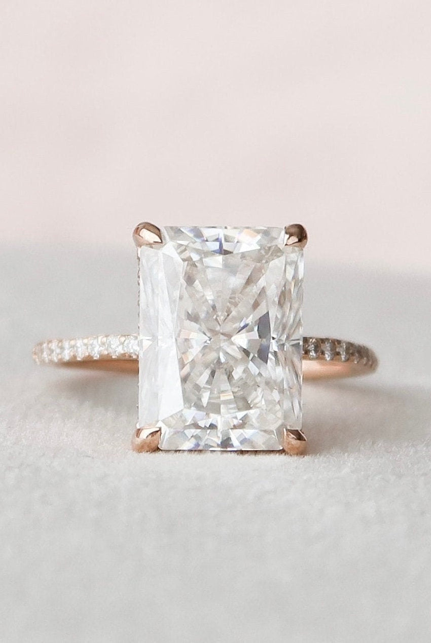 5.0CT Radiant Hidden Halo Moissanite Diamond Pave Engagement Ring
