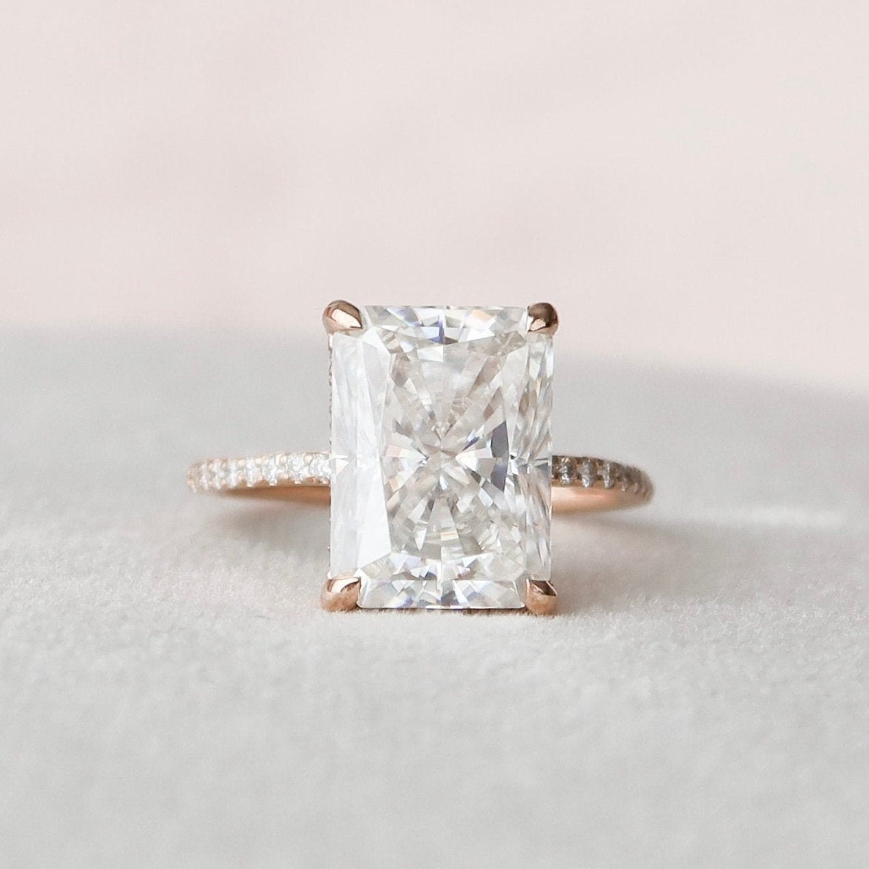 5.0CT Radiant Hidden Halo Moissanite Diamond Pave Engagement Ring