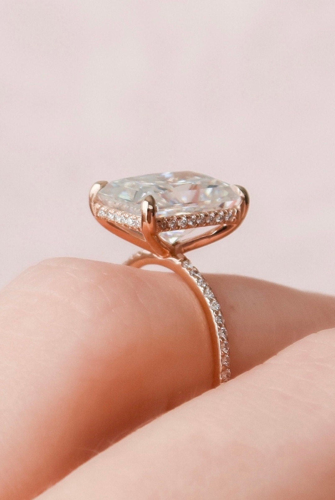 5.0CT Radiant Hidden Halo Moissanite Diamond Pave Engagement Ring