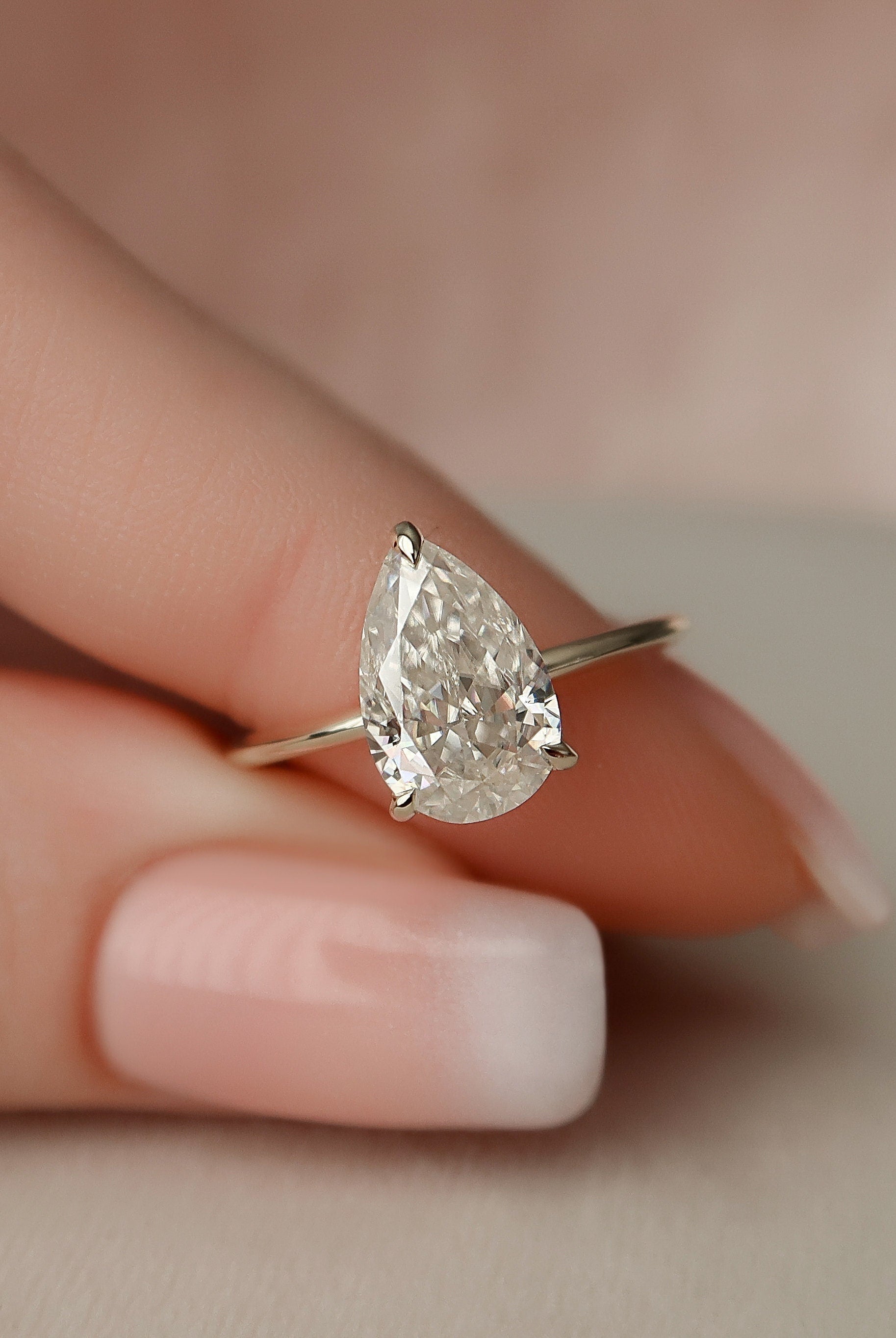 2.0CT Pear Hidden Halo Moissanite Diamond Solitaire Engagement Ring