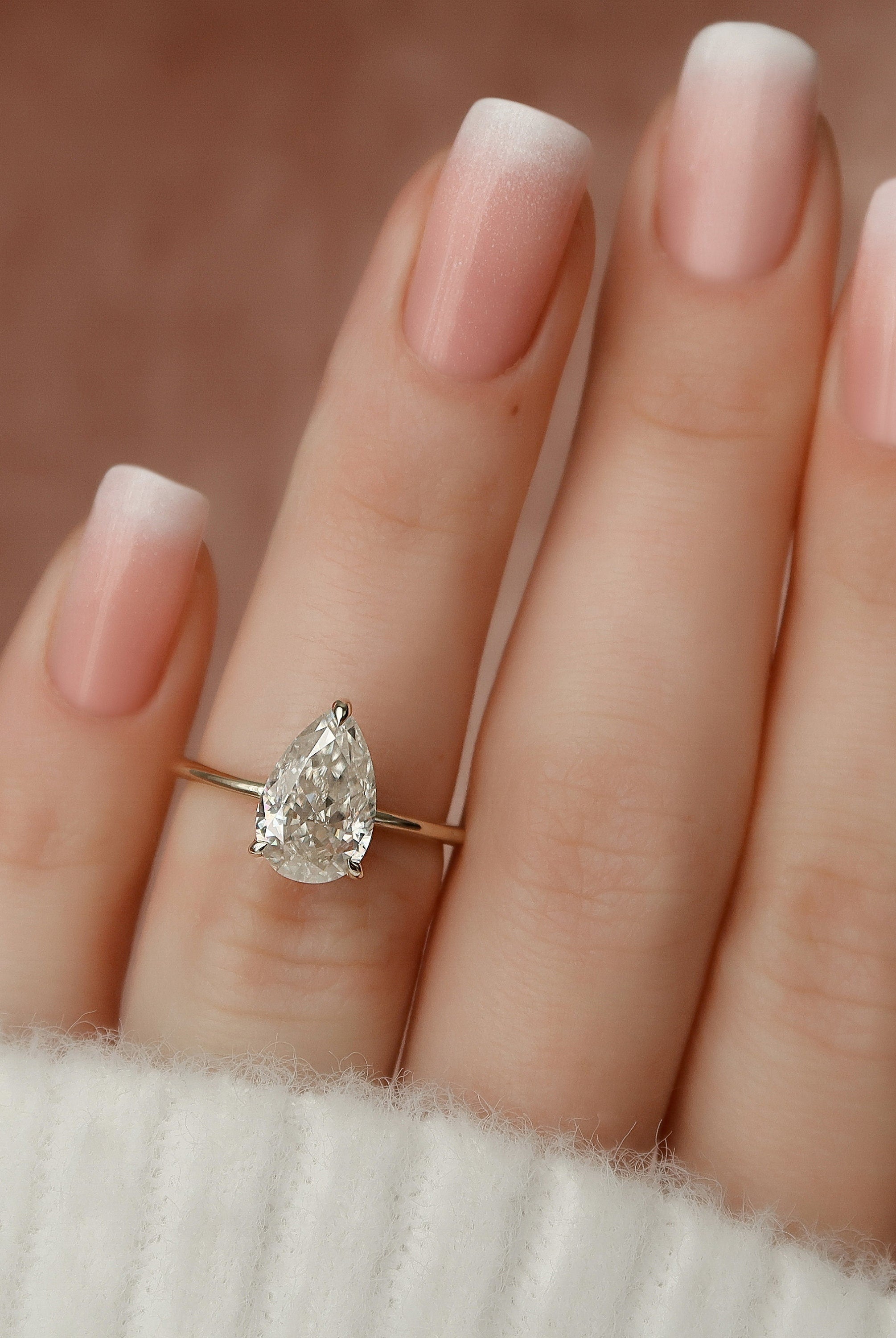 2.0CT Pear Hidden Halo Moissanite Diamond Solitaire Engagement Ring