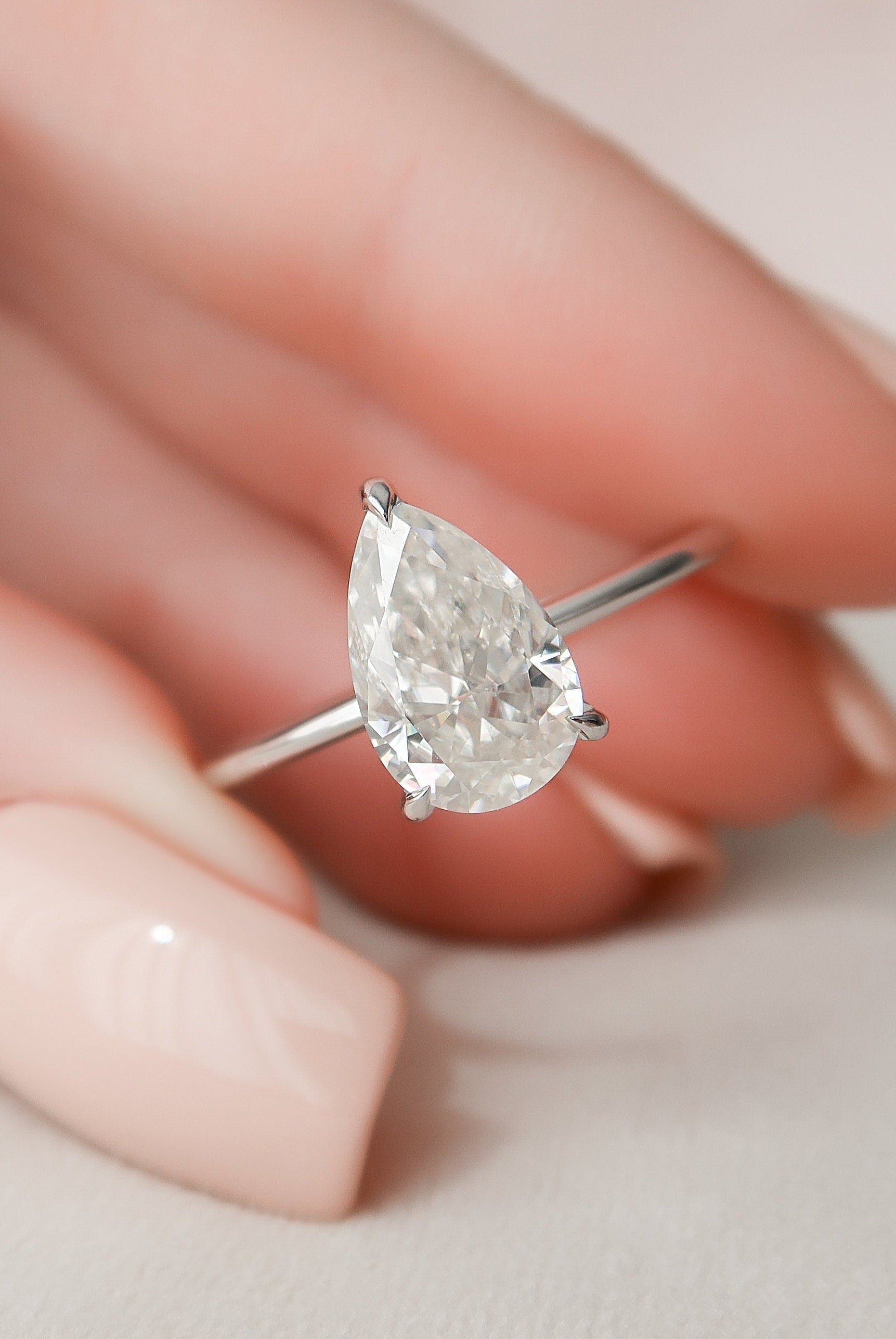 2.0CT Pear Hidden Halo Moissanite Diamond Solitaire Engagement Ring