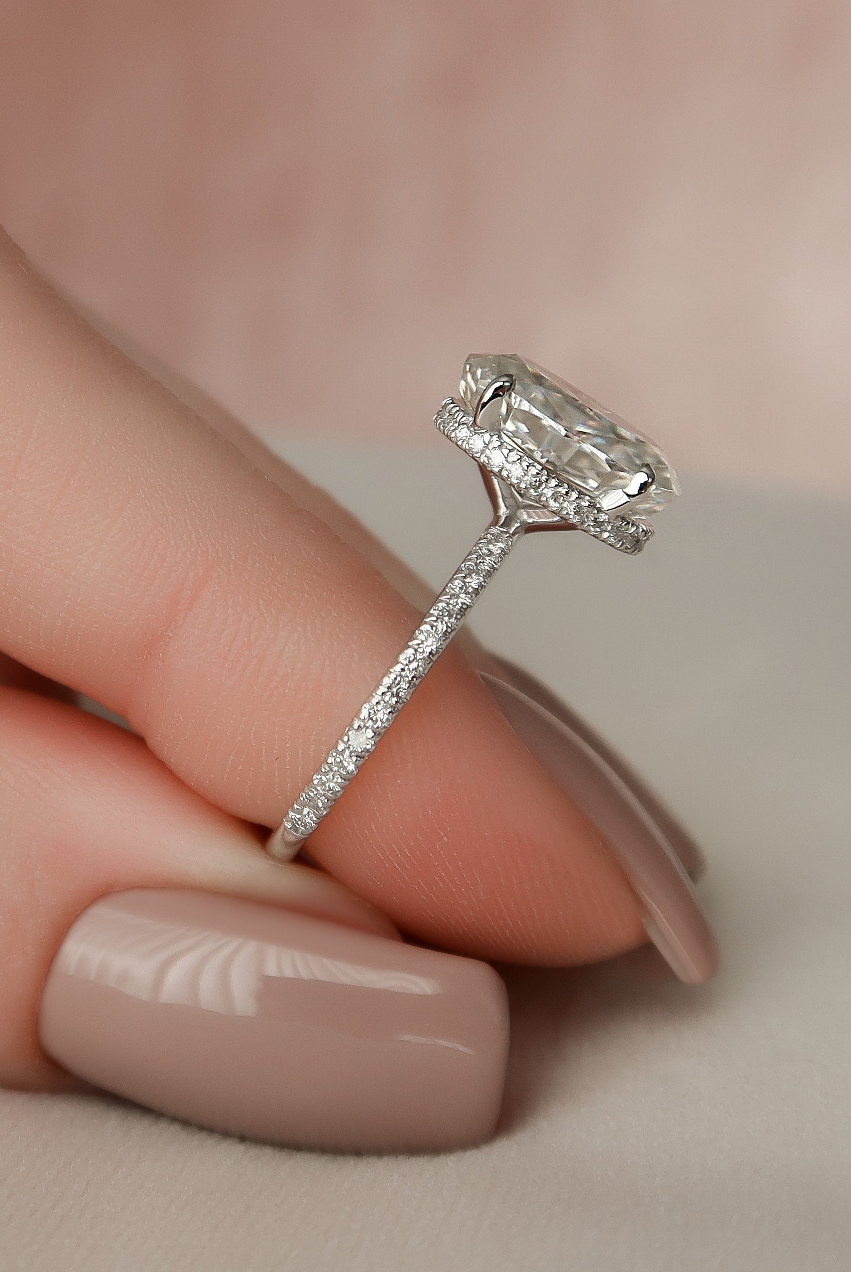 3.0CT Oval Hidden Halo Moissanite Diamond Pave Engagement Ring For Women