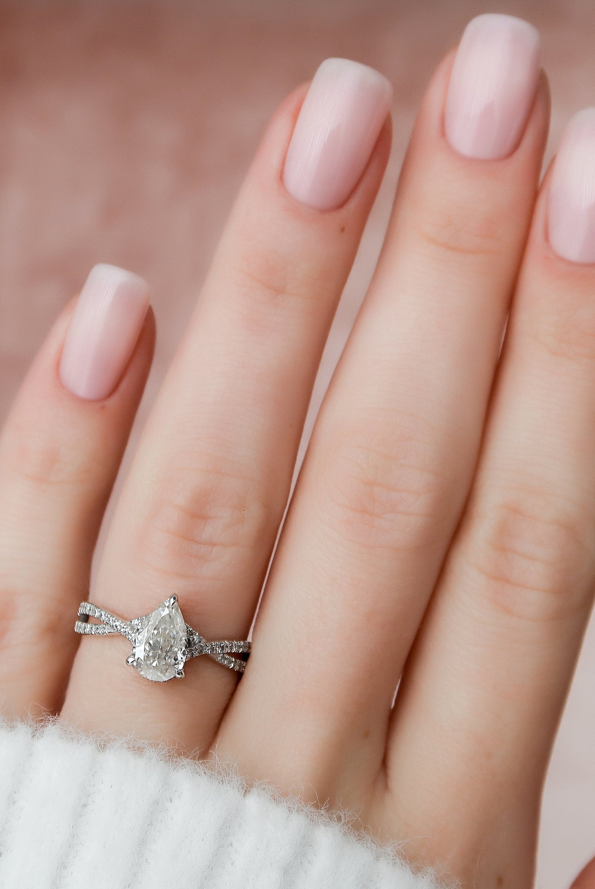 1.0CT Pear Split Shank Moissanite Diamond Hidden Halo Engagement Ring