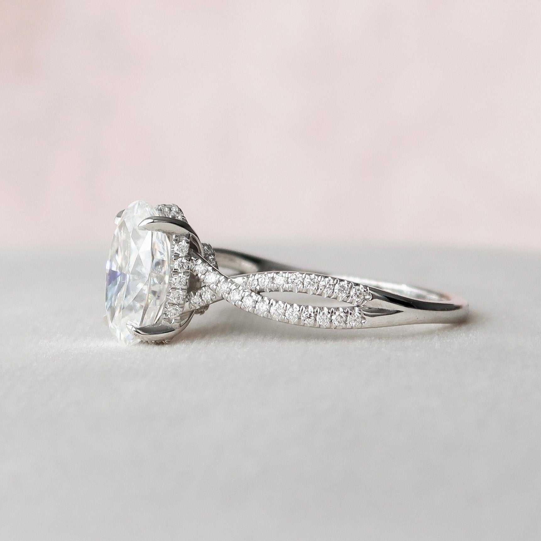 3.0CT Oval Infinity Moissanite Diamond Hidden Halo Engagement Ring