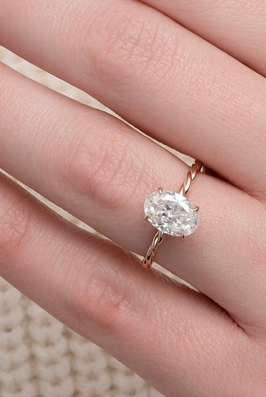 2.0CT Oval Hidden Halo Moissanite Diamond Braided Engagement Ring