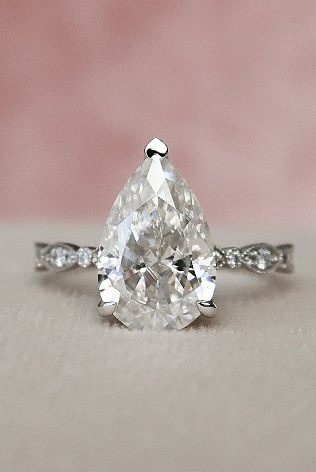 3.0CT Pear Cut Moissanite Diamond Vintage Pave Engagement Ring In Solid Gold