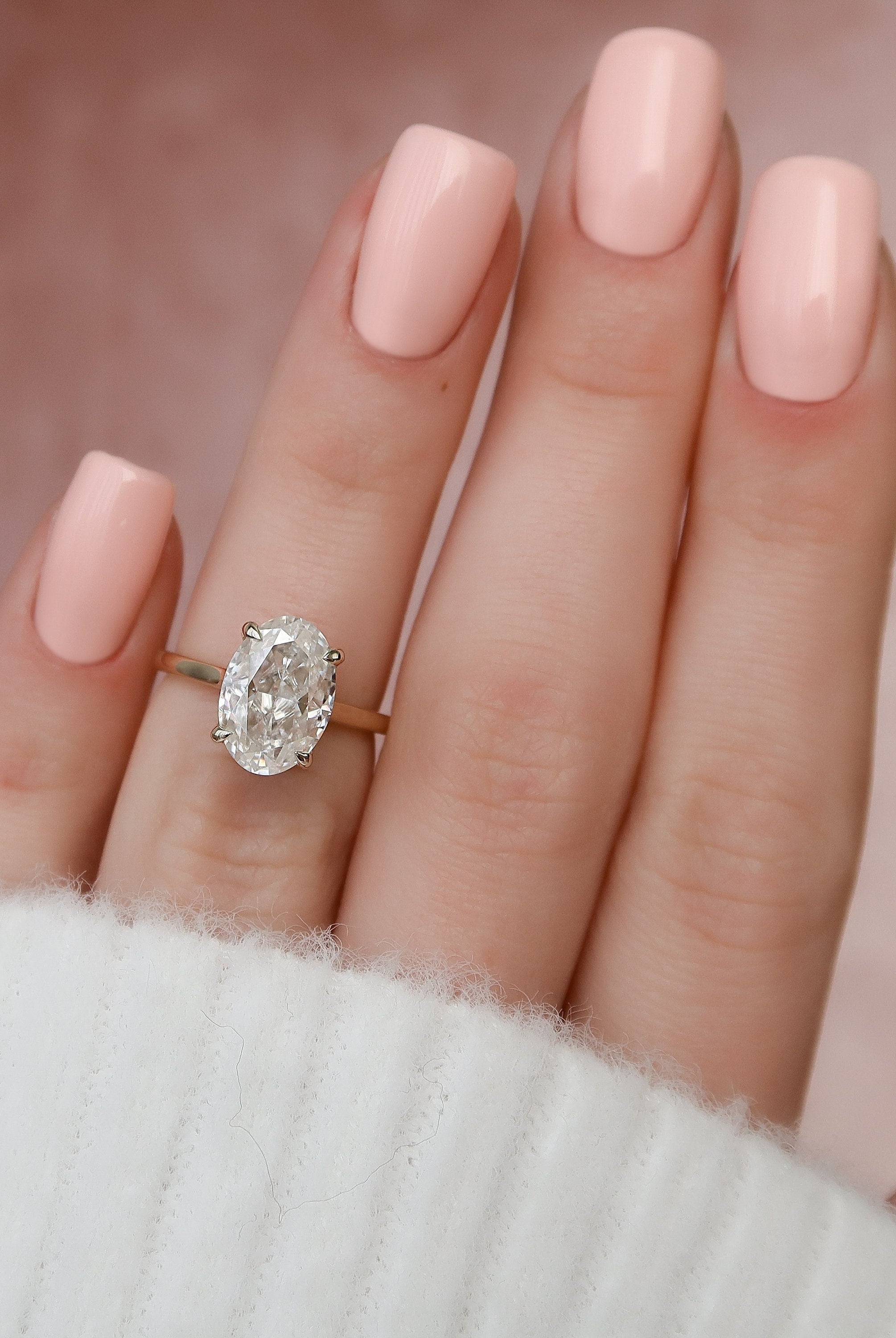 3.0CT Oval Hidden Halo Moissanite Diamond Solitaire Engagement Ring