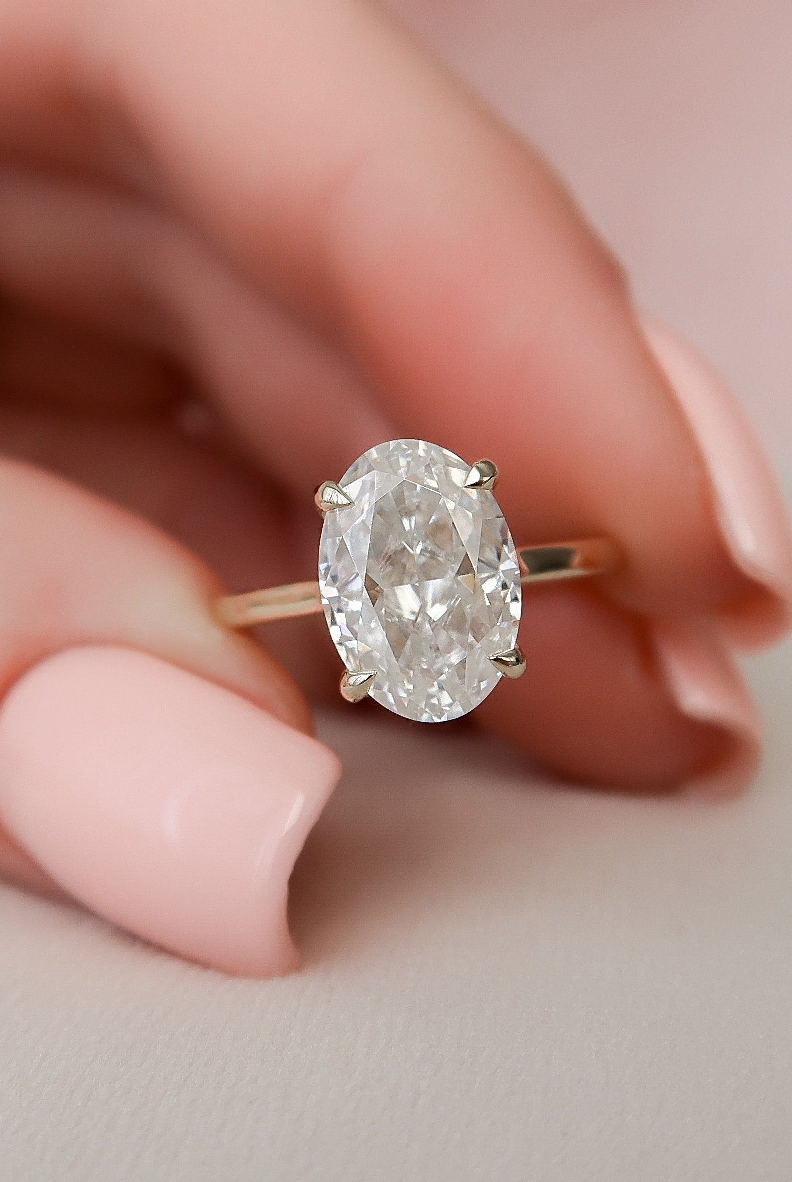 3.0CT Oval Hidden Halo Moissanite Diamond Solitaire Engagement Ring