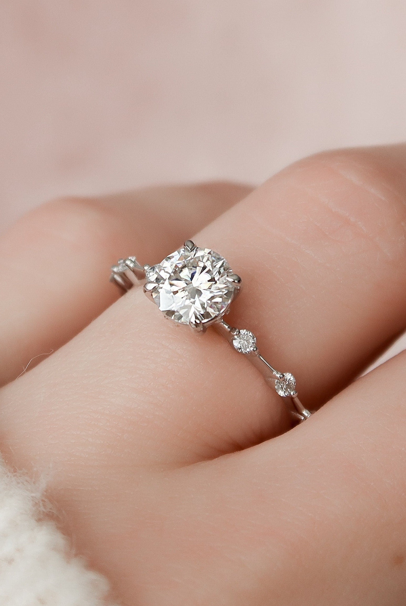1.0CT Round Petite Pave Moissanite Diamond Engagement Ring In Solid Gold