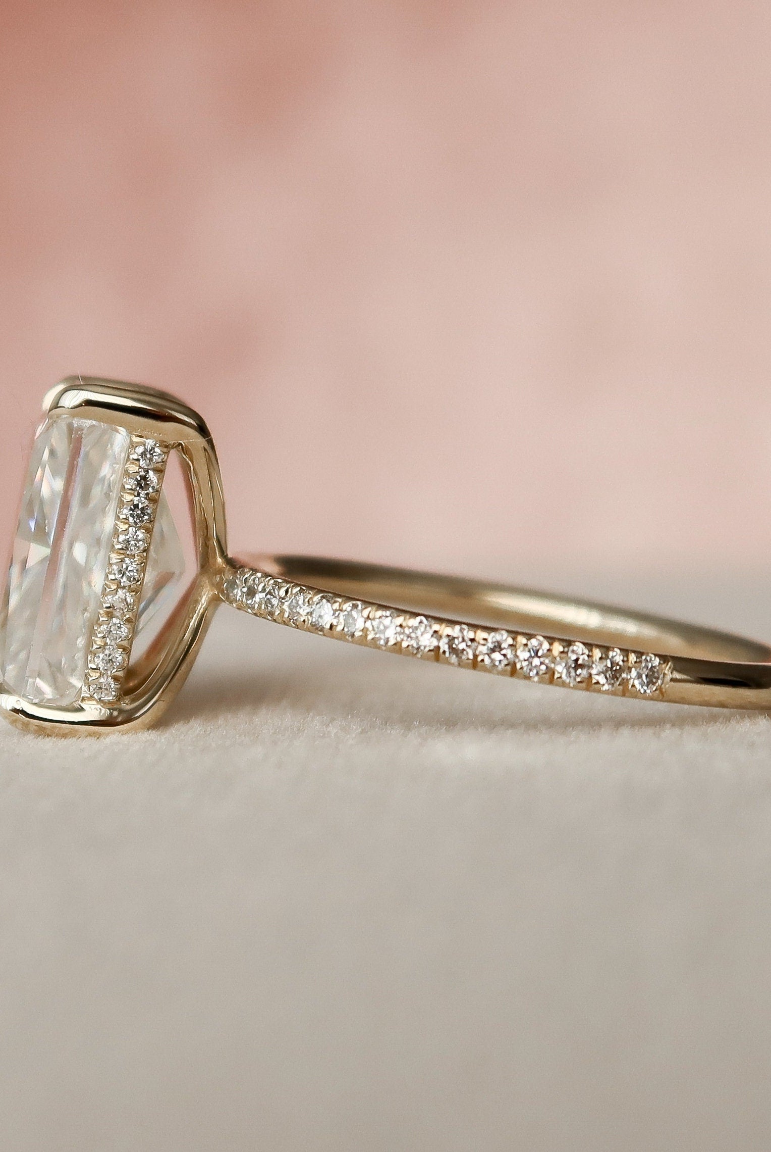 5.0CT Radiant Hidden Halo Moissanite Diamond Pave Engagement Ring