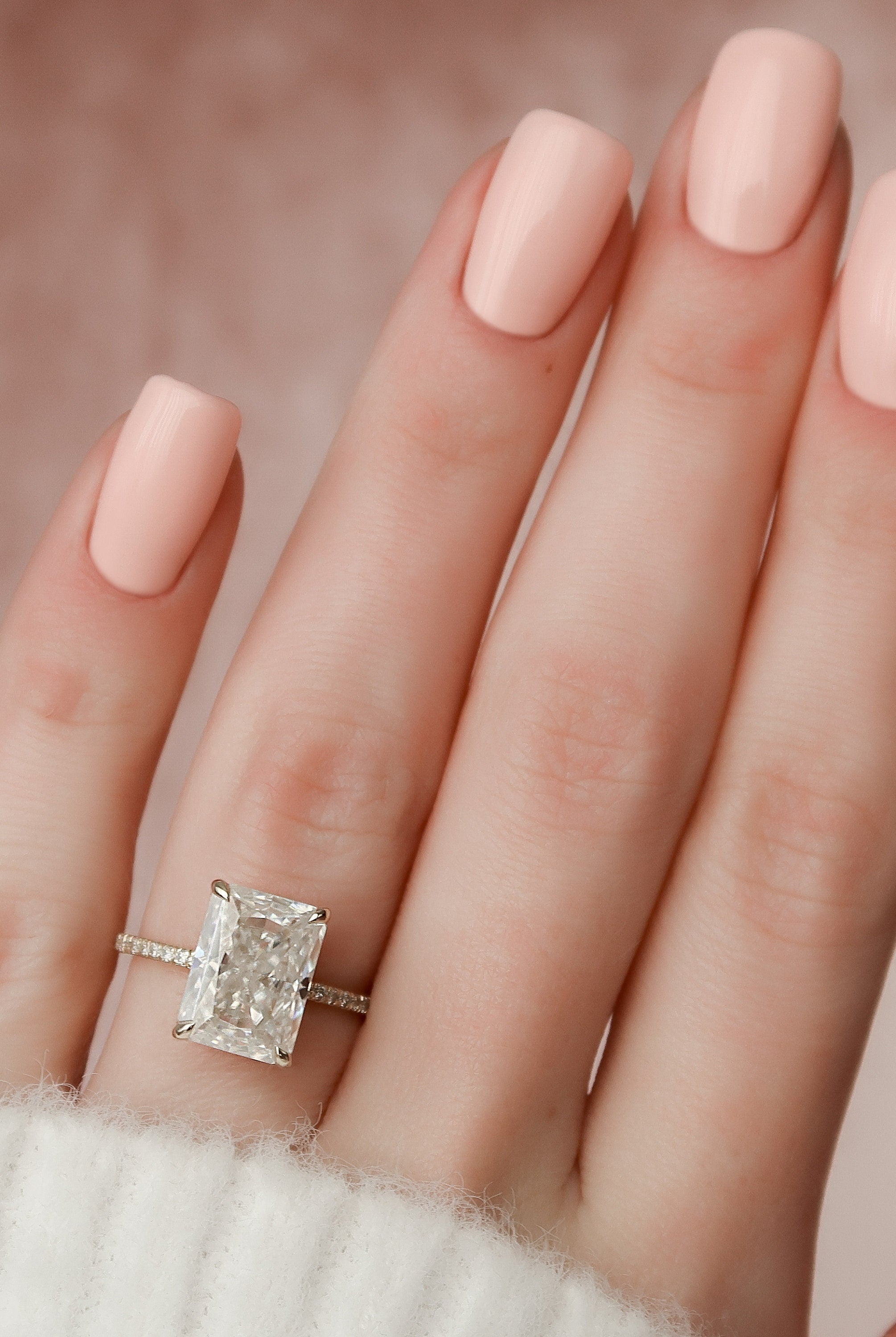 5.0CT Radiant Hidden Halo Moissanite Diamond Pave Engagement Ring