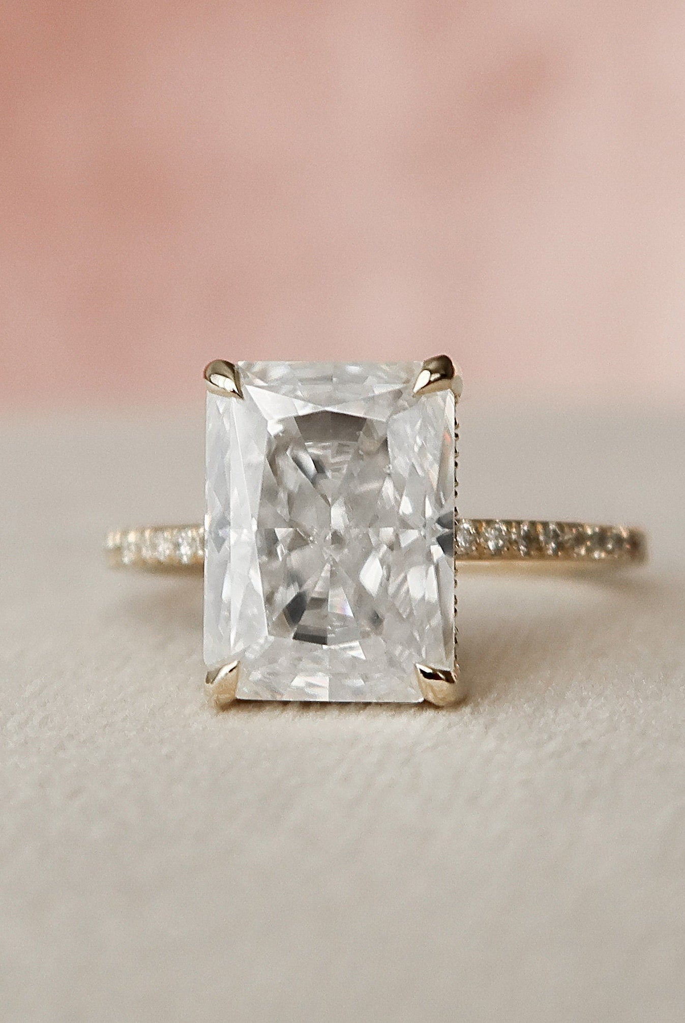 5.0CT Radiant Hidden Halo Moissanite Diamond Pave Engagement Ring