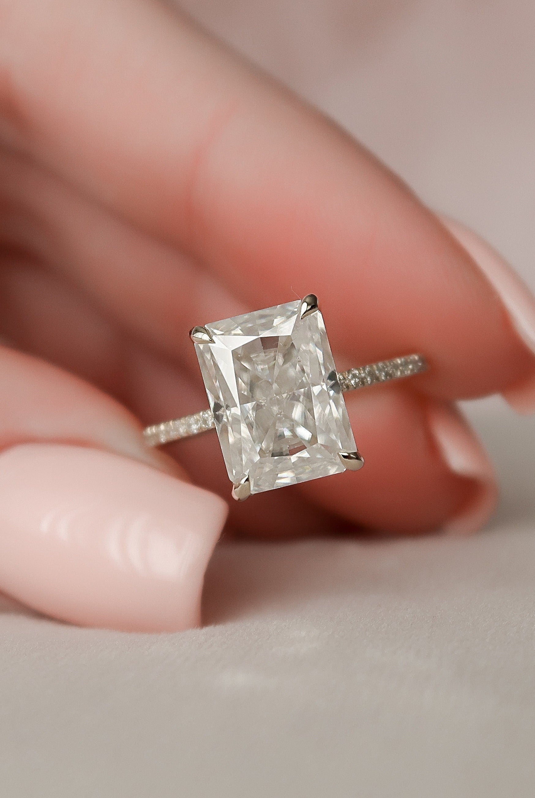 5.0CT Radiant Hidden Halo Moissanite Diamond Pave Engagement Ring