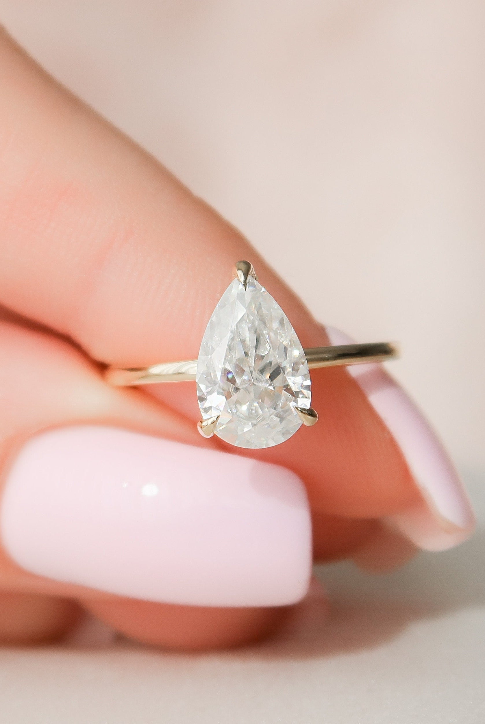 2.0CT Pear Hidden Halo Moissanite Diamond Solitaire Engagement Ring