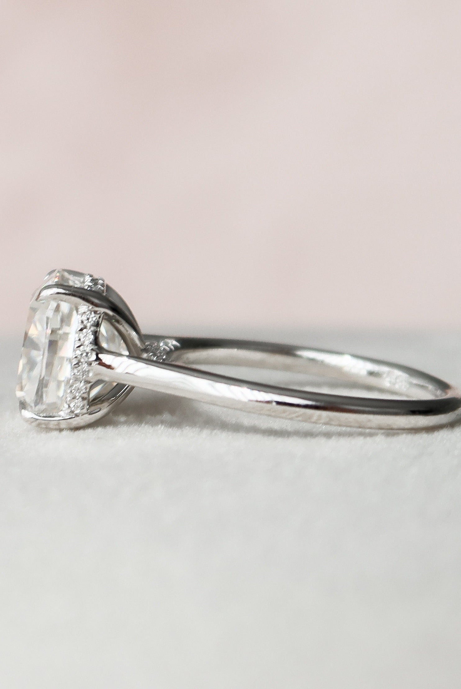 4.0CT Cathedral Set Cushion Moissanite Diamond Hidden Halo Engagement Ring