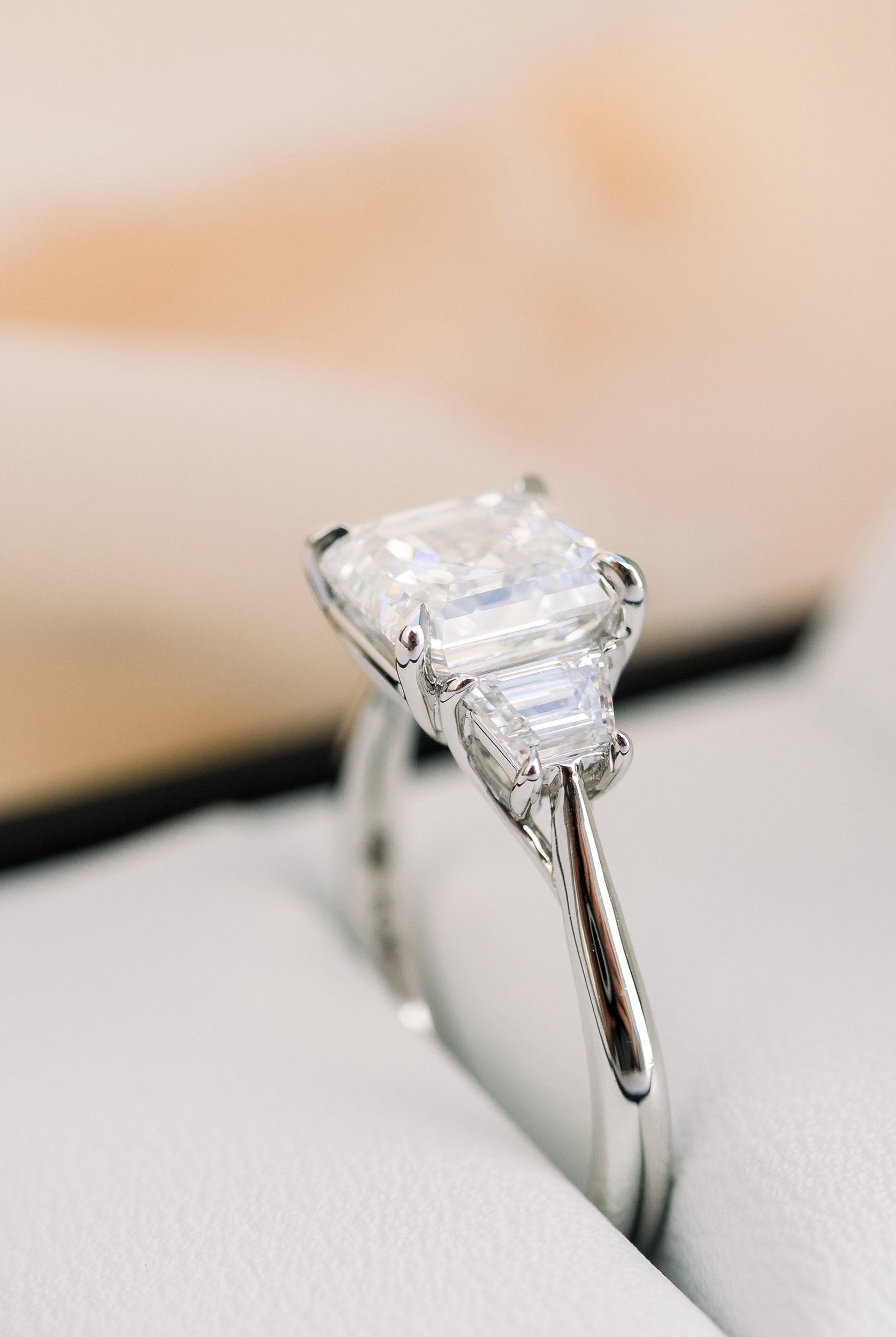 2.0CT Asscher Three Stone Moissanite Diamond Solitaire Engagement Ring