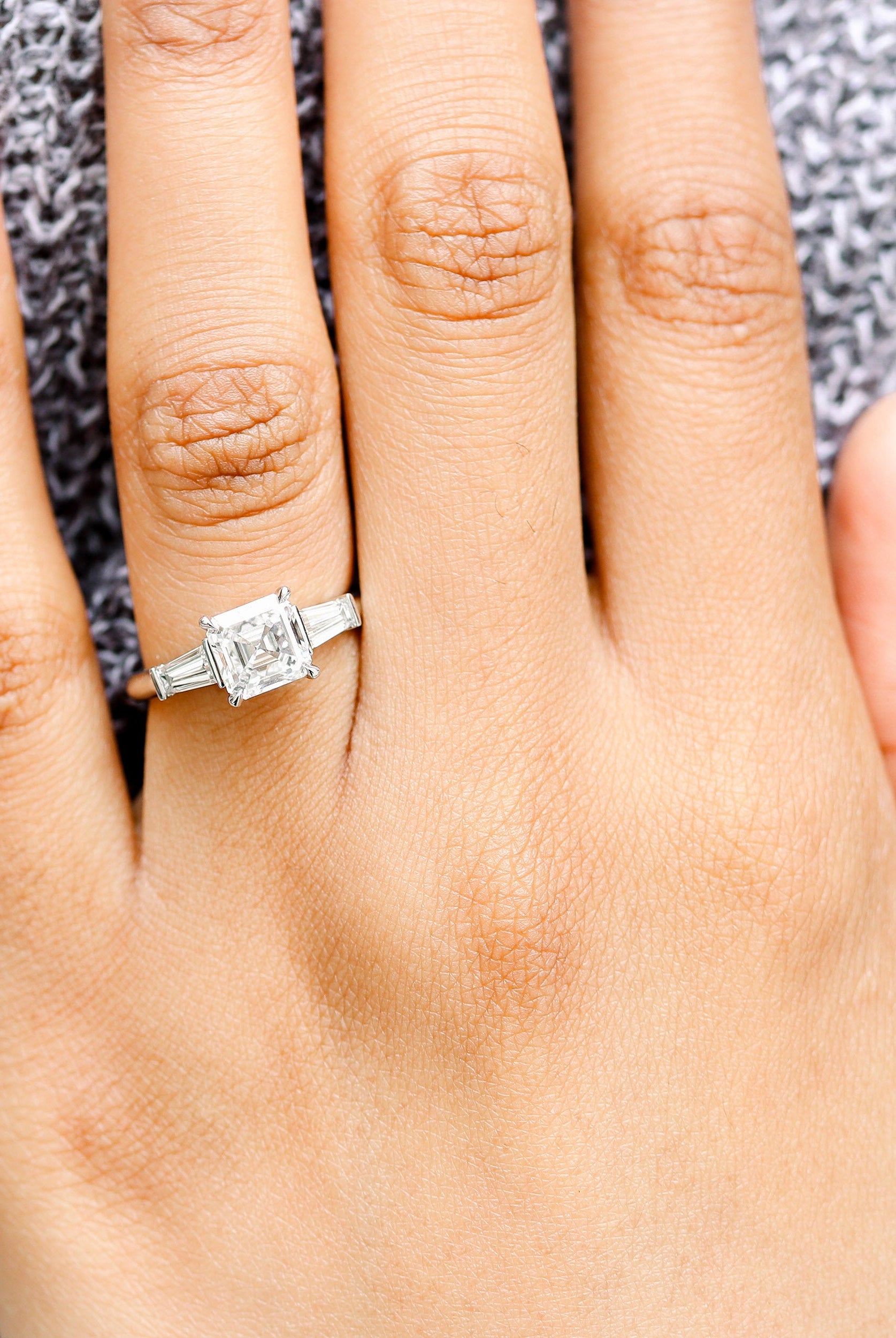 1.75CT Asscher Three Stone Moissanite Diamond Solitaire Engagement Ring