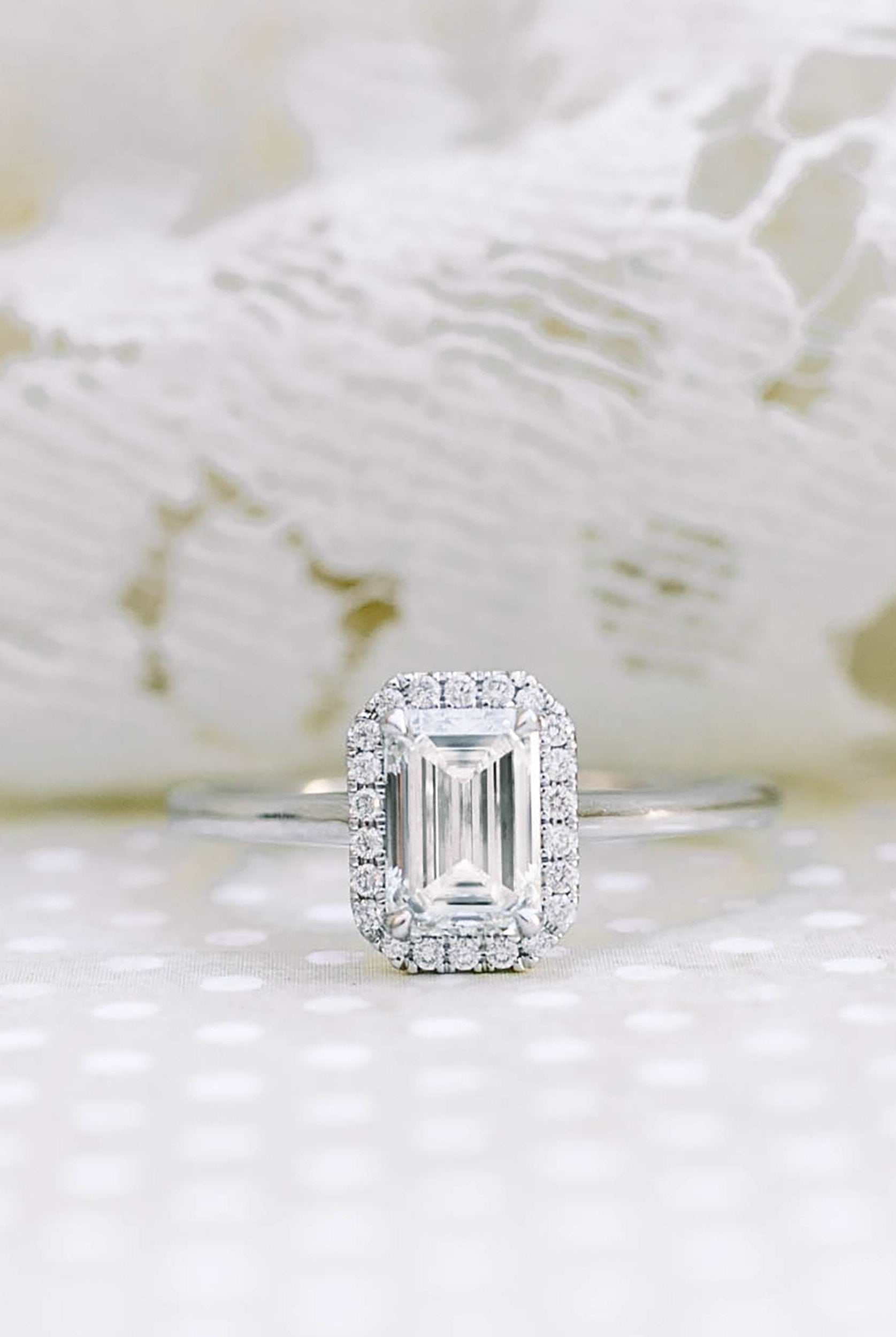 1.0CT Emerald Cut Halo Moissanite Diamond Solitaire Engagement Ring