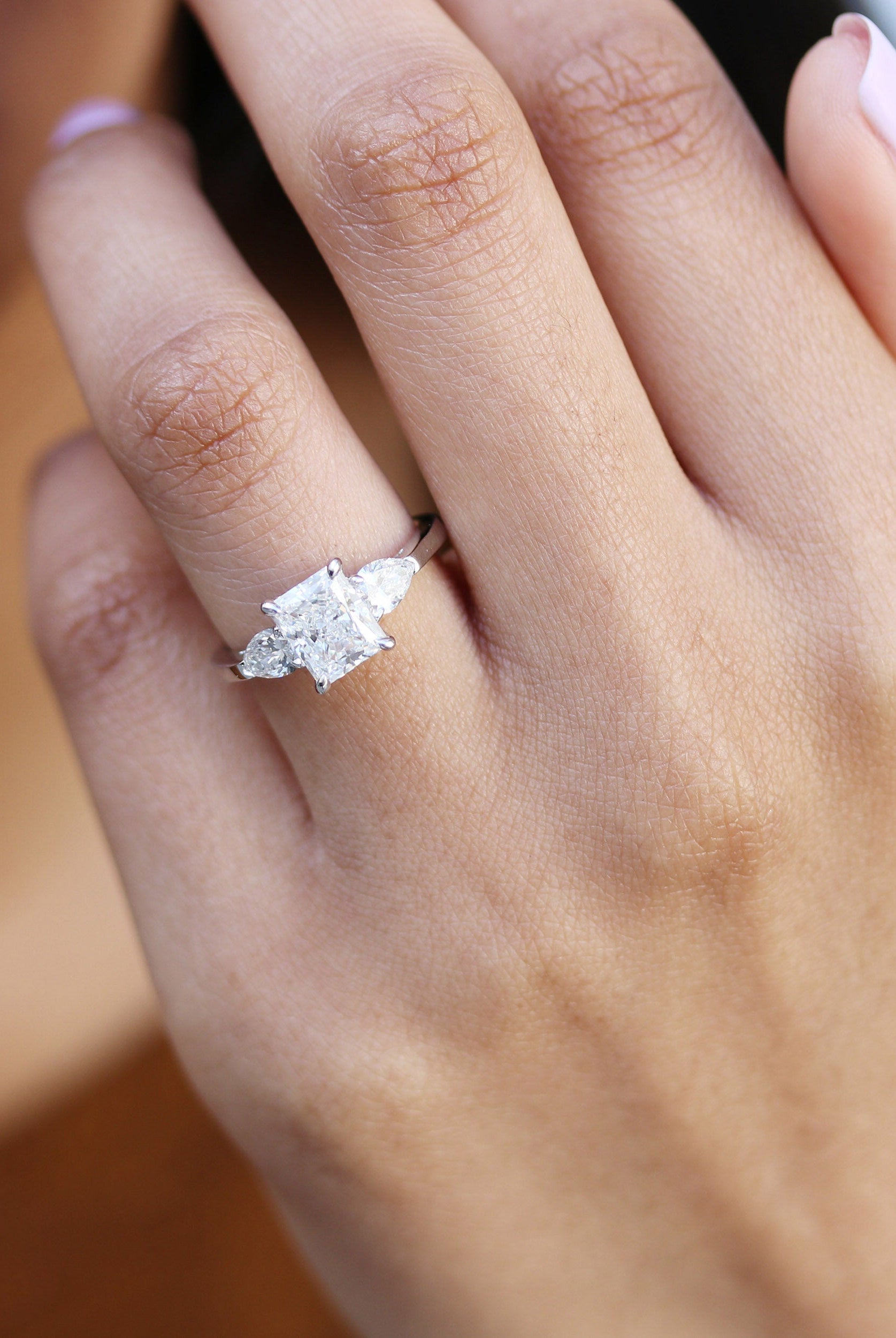 2.0CT Radiant Four Prong Moissanite Diamond Three Stone Engagement Ring for Women