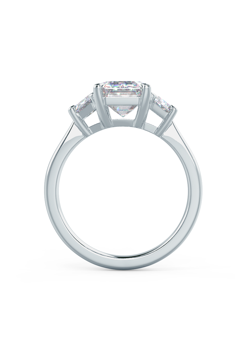 2.75CT Emerald Cut Three Stone Moissanite Diamond Cathedral Set Engagement Ring For Women