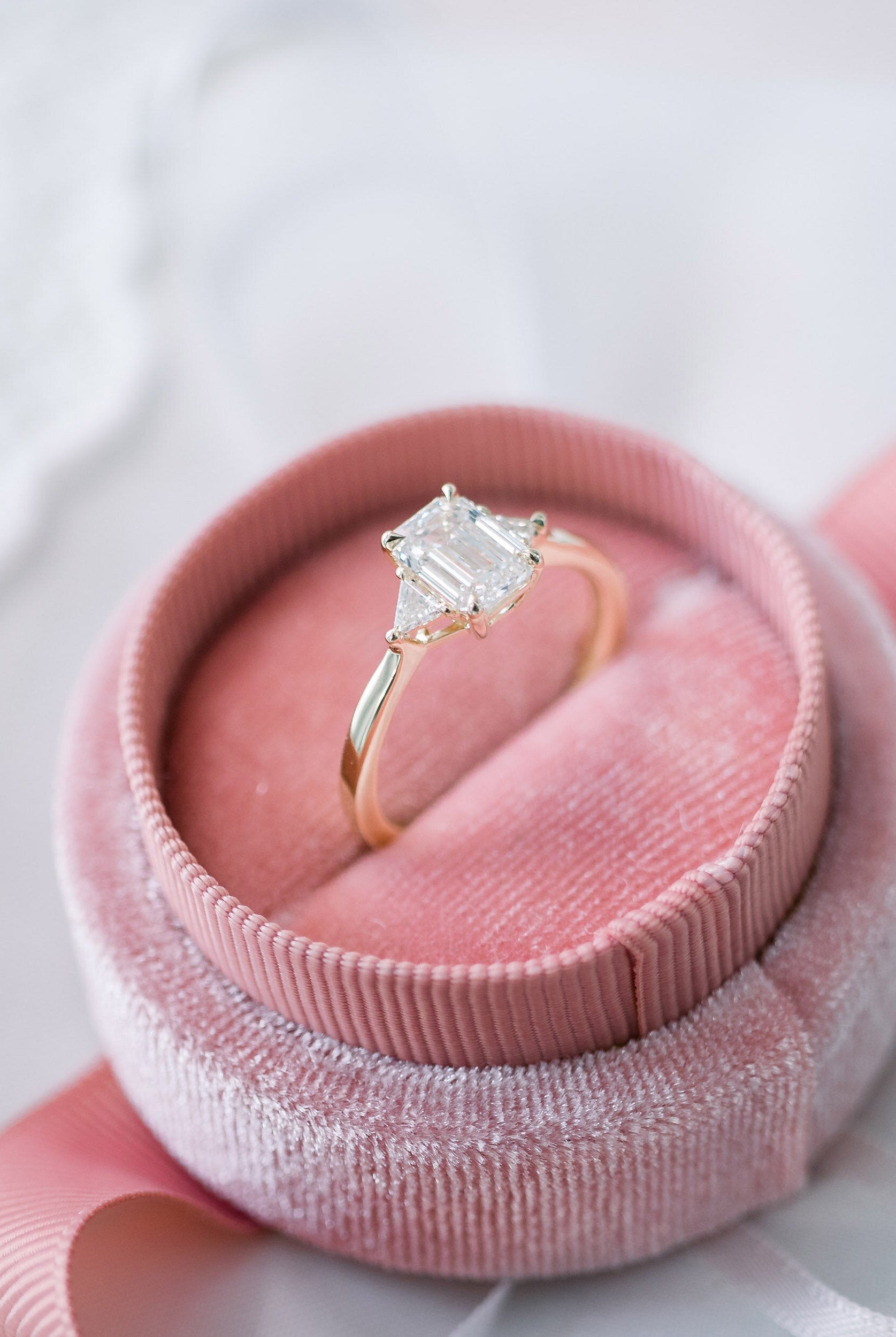 1.50CT Emerald Cut Three Stone Moissanite Diamond Solitaire Engagement Ring